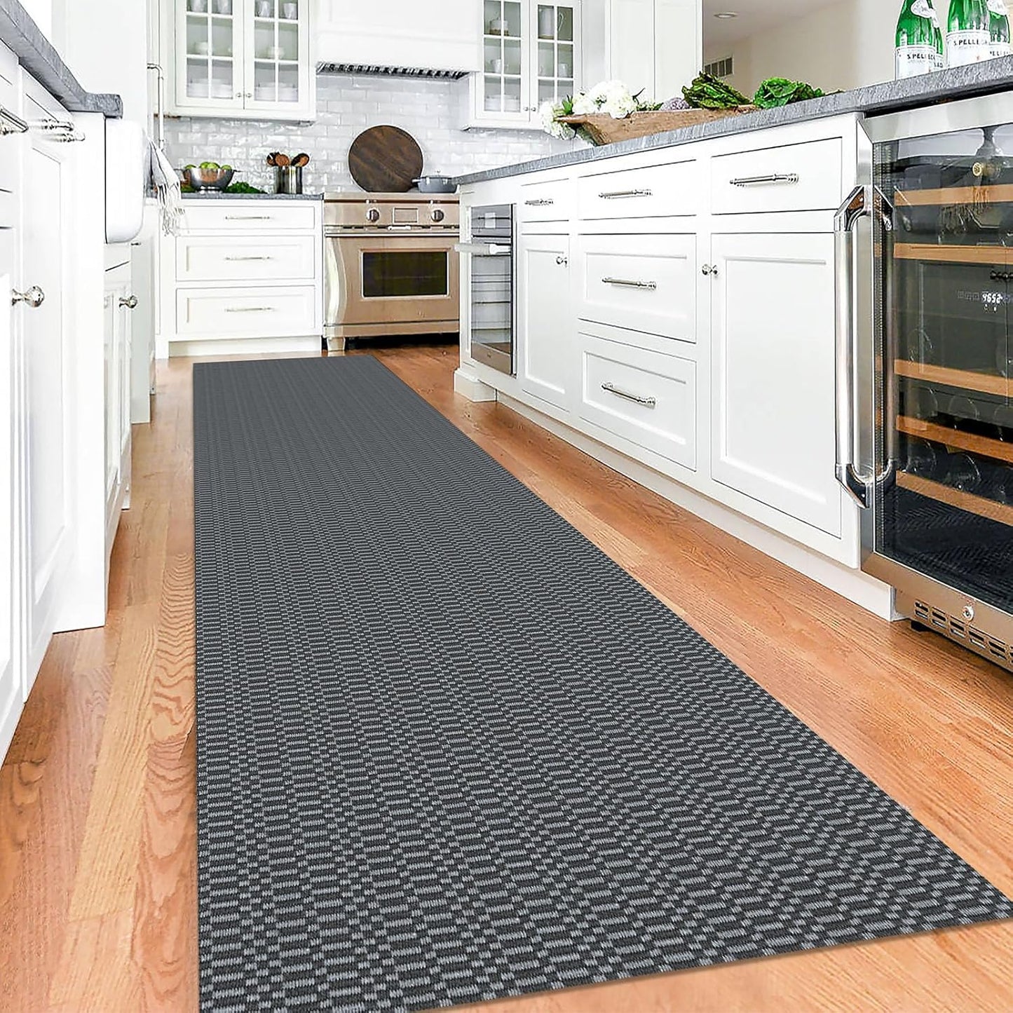 KOZYFLY Washable Runner Rug 3x12 ft Hallway Kitchen Runner Rugs with Rubber Backing Bobo Non Slip Entryway Runner Indoor, Long Carpet Runners for Hall Kitchen Entryway, Grey/Charcoal Grey