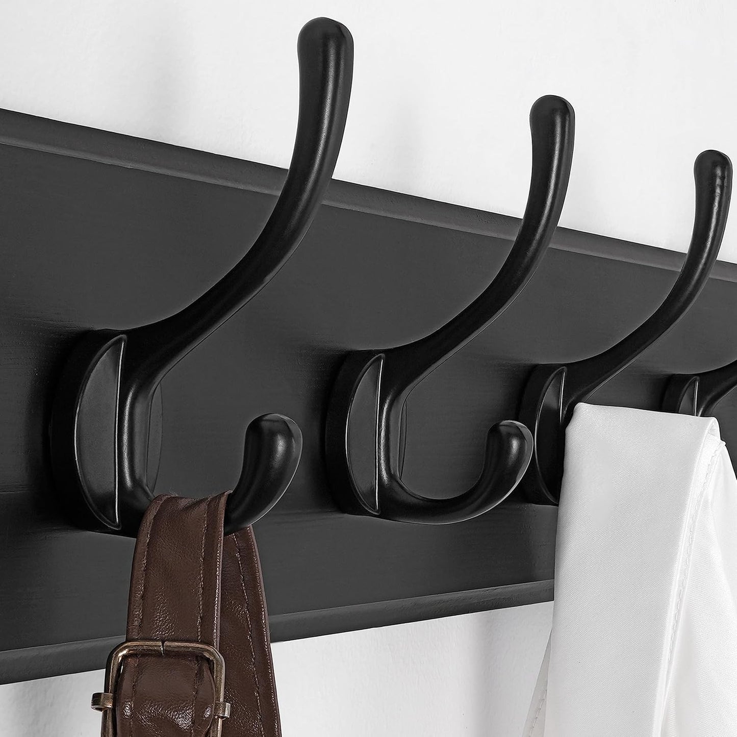 SKOLOO Large Black Wall Mounted Coat Rack - 38.6'' Long Coat Rack for Wall, Pine Solid Wood Coat Hook Hanger - 10 Hooks for Hanging Clothes Backpack Coats