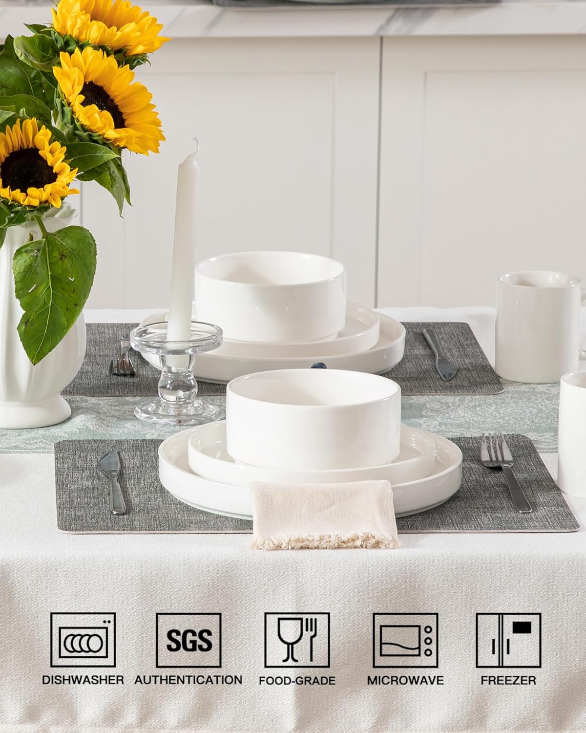 Sweejar Porcelain Dinnerware Sets for 6, 18 Pieces Ceramic Plates and Bowls Set, Classic Modern Simple Kitchen Dinner Dining Ware Set, Dishwasher and Microwave Safe Dishes Sets(Pure White)