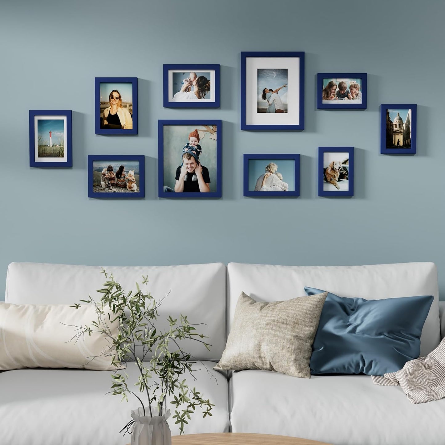 Vittanly 10 Pack Picture Frames Collage Wall Decor, Gallery Frame Set for Wall Mounting or Tabletop Display, Multi Sizes Including 2pcs 8x10, 4pcs 5x7, 4pcs 4x6, Blue
