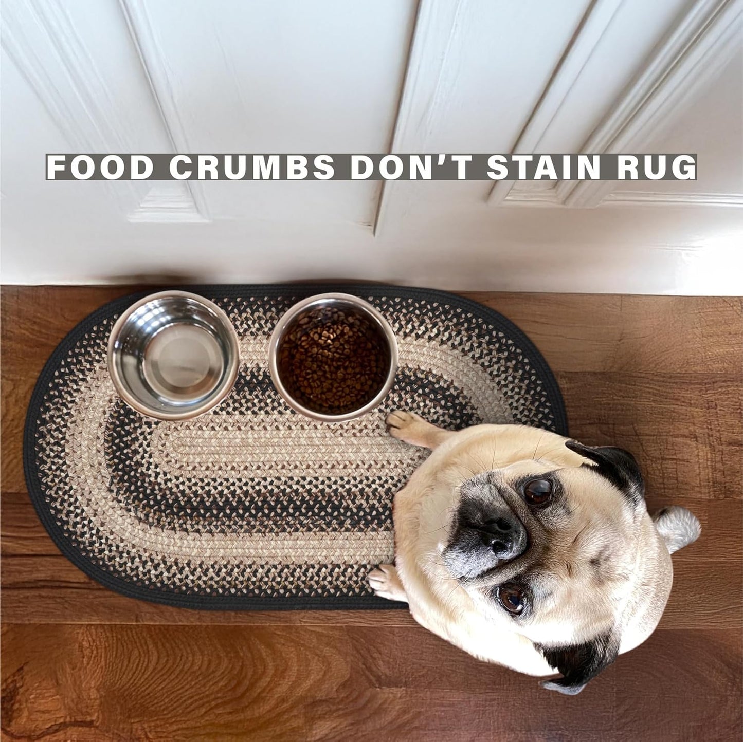 Homespice Black Mist Waterproof Dog Mat for Food and Water 16x24 Oval - Super Absorbent Food Mat for Pet Bowls