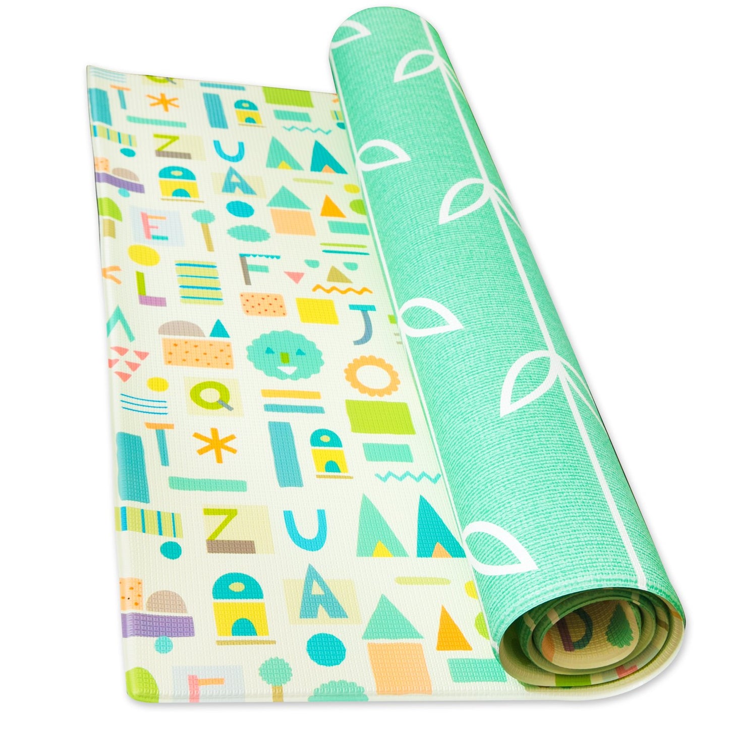 Baby Care Play Mat (Large, Sea Petals - Green) Original One-Piece Reversible Rollable Waterproof Play Mat for Infants, Babies, Toddler, and Kids
