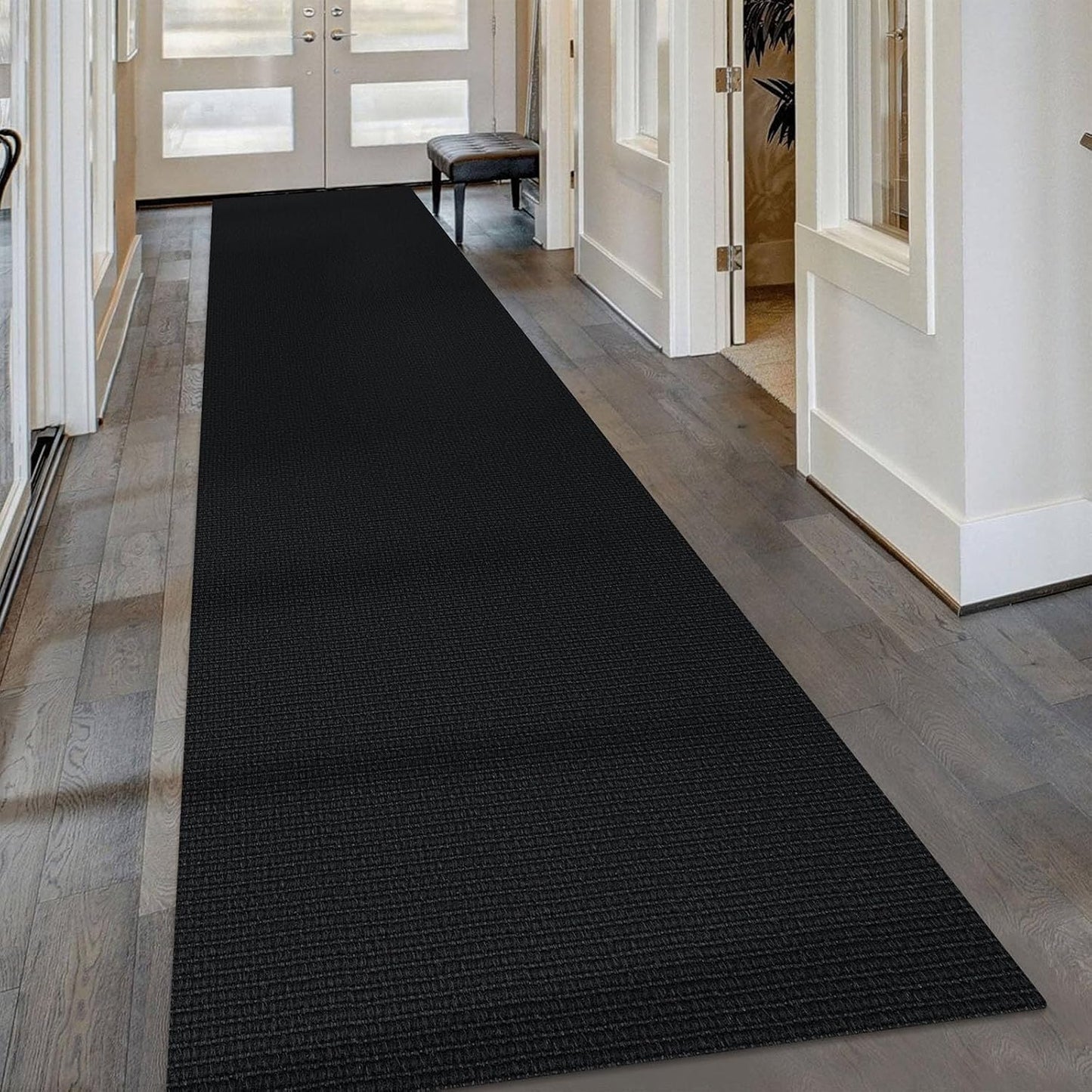 KOZYFLY Washable Runner Rug 3x16 ft Hallway Kitchen Runner Rugs with Rubber Backing Bobo Non Slip Entryway Runner Indoor, Long Carpet Runners for Hall Kitchen Entryway, Black