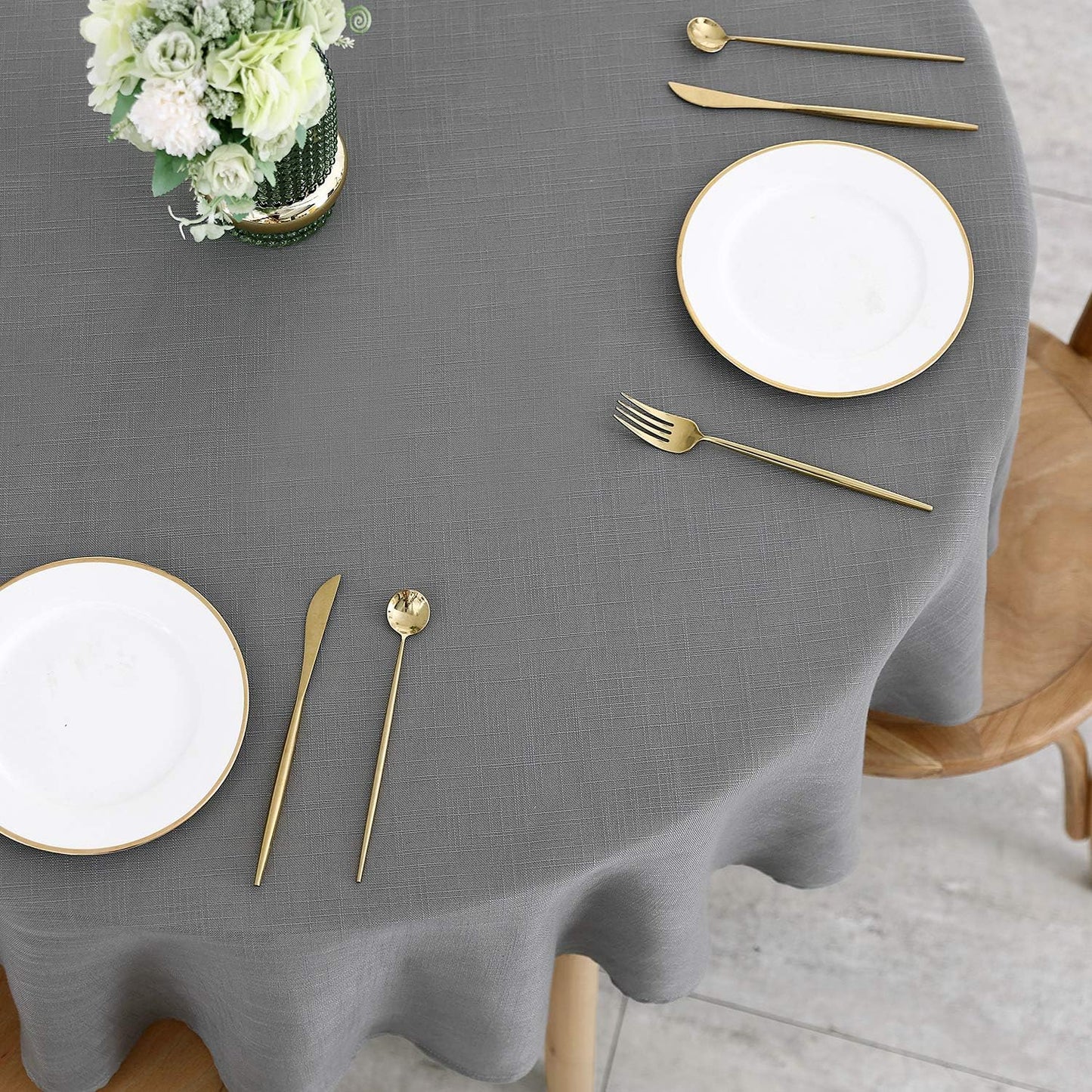 maxmill Lux Faux Linen Tablecloth with Slubby Texture Wrinkle Resistant Anti-Shrink Soft Table Cloth for Kitchen Dining Restaurant Tabletop for Event Holiday Dinner Round 70 Inch Neutral Gray