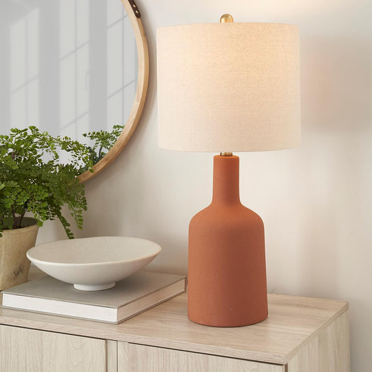 Nourison Home 22" Orange Terracotta Ceramic Table Lamp for Modern, Transitional, Bedside Table, Living Room, Dining, Entryway