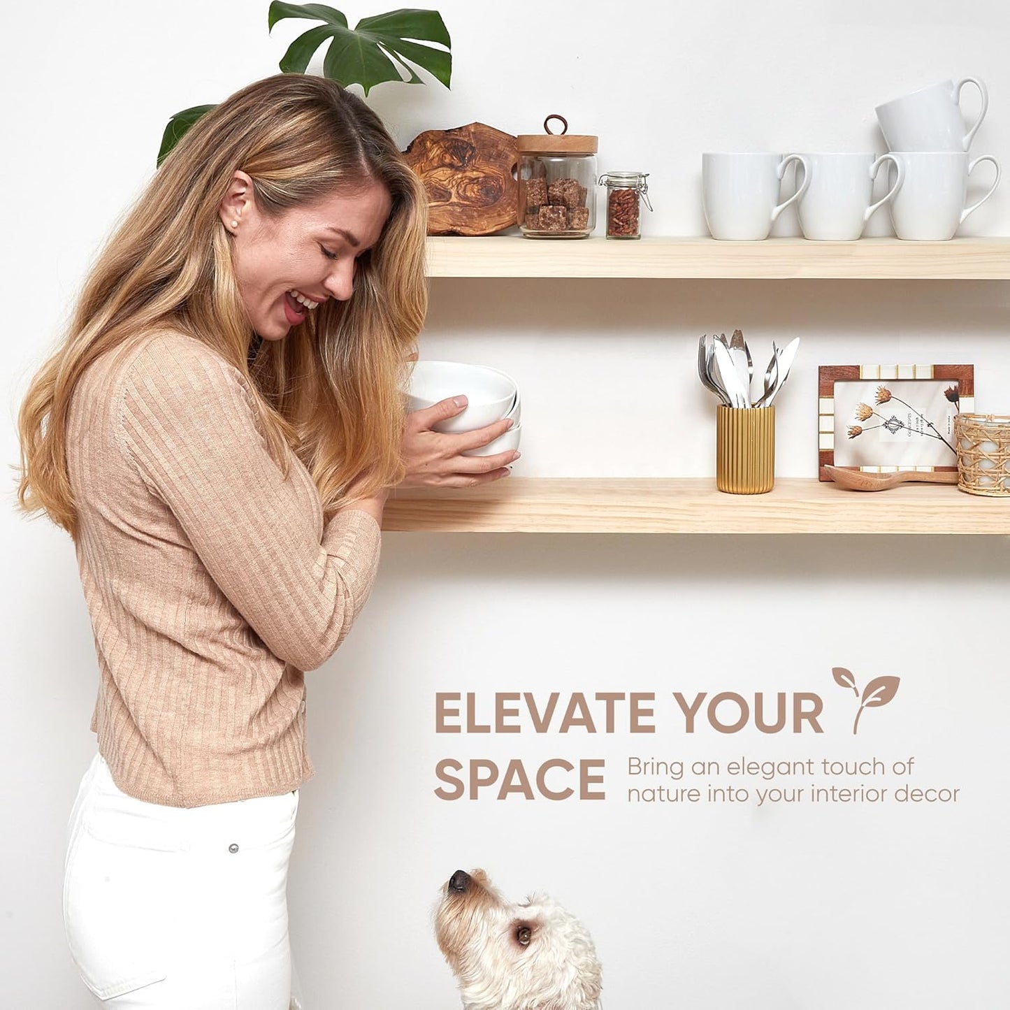 Homeforia 60 inch Natural Floating Shelf, High End Solid Real Wood 60inch Small Floating Shelves for Wall Mounted, Natural Wooden Floating Shelves, Heavy Duty Bracket, 60 X 6.5 X 1.75 in, Set of 2