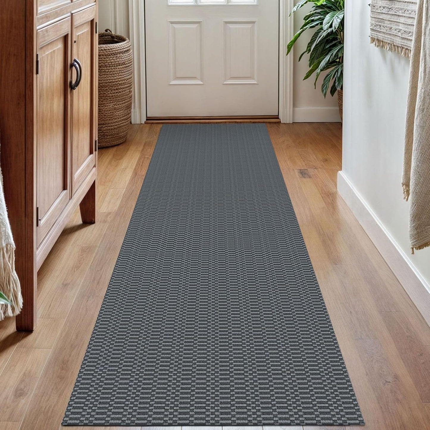 KOZYFLY Washable Runner Rug 2x7 ft Hallway Runner Kitchen Runner Rugs with Rubber Backing Bobo Non Slip Entryway Runner Indoor, Carpet Runners for Hall Entrance Bedroom, Grey/Charcoal Grey