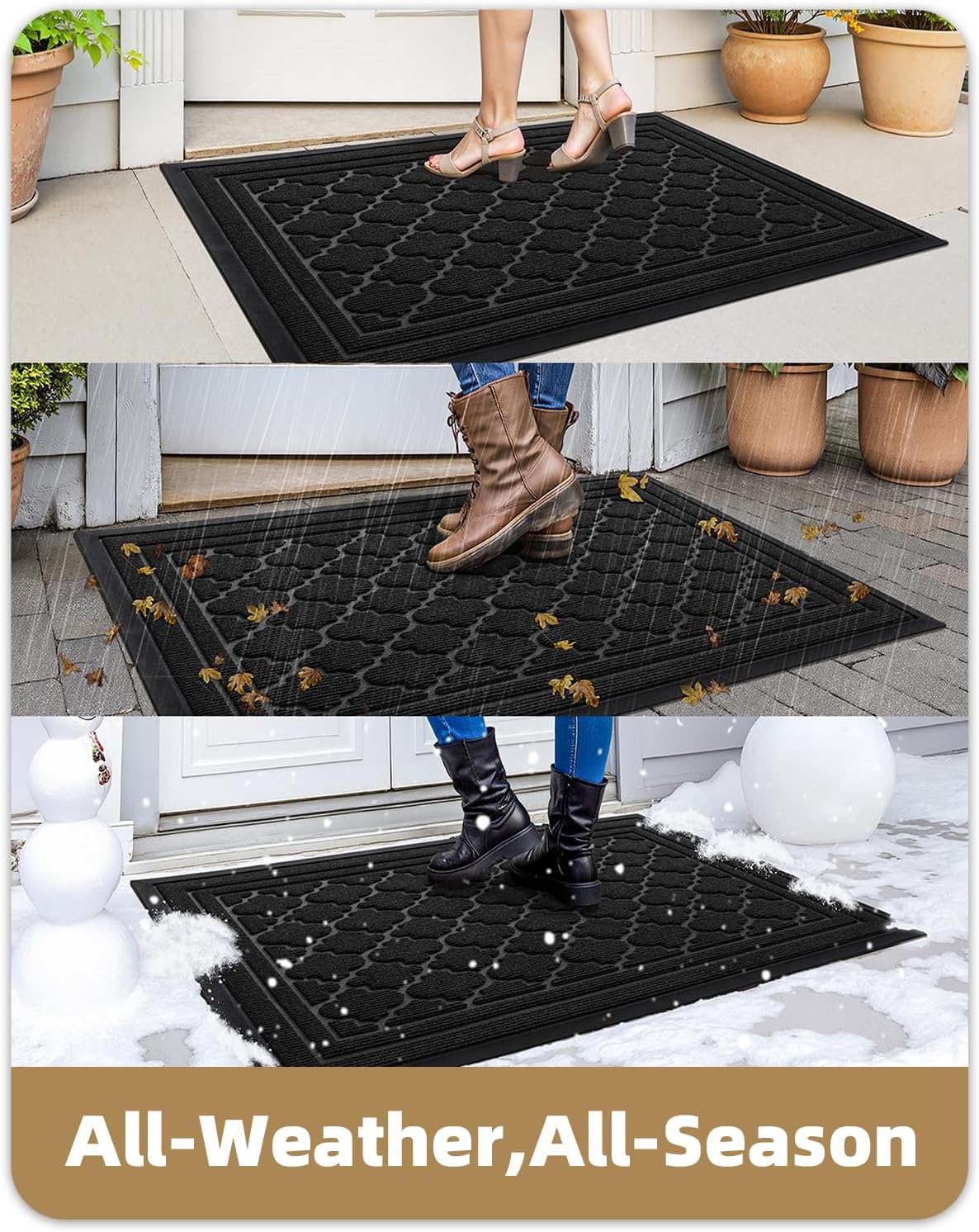 Color&Geometry Front Door Mat Outside Entrance, Heavy Duty Non Slip Low Profile Doormat for Entryway, Trap Dirt and Moisture Welcome Mats All-Weather, Easy Clean, Patio, Garage, 24"x48" Black