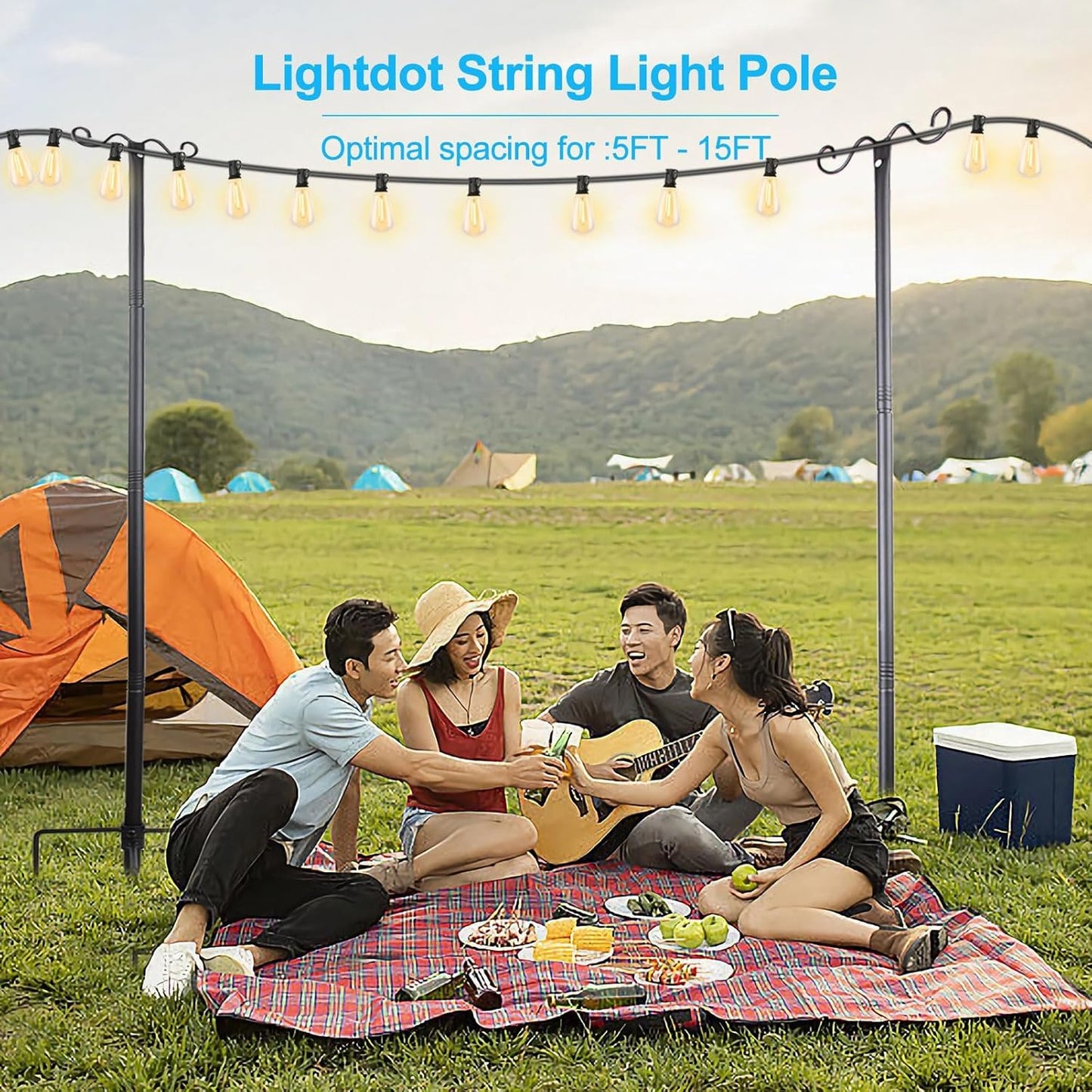 Outdoor String Light Poles, 9FT Metal Patio Light Poles Post for Outside with Fork for Outside Hanging Backyard Garden, Deck Lighting Stand for Parties, Wedding, Halloween Party Decor -2Pack