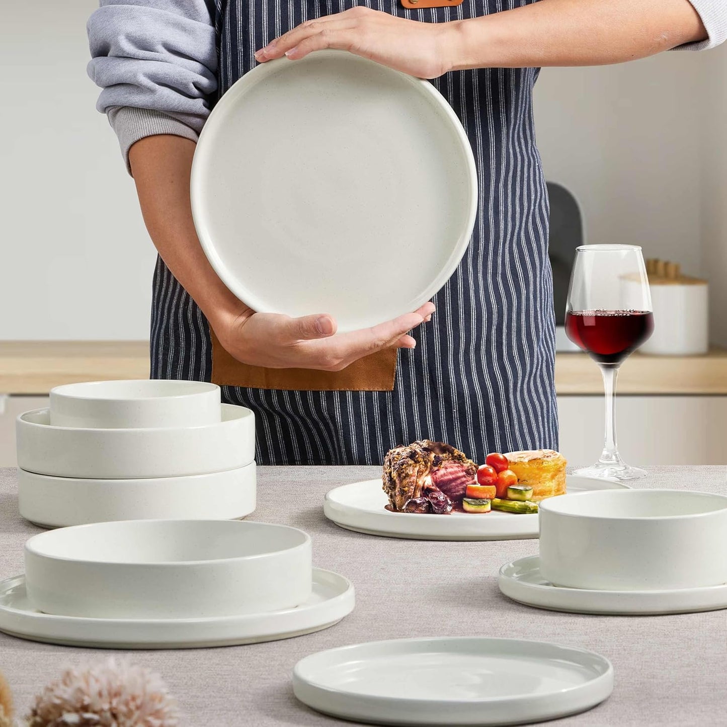 Herogo Dinnerware Dishes Sets with Salad Bowls, 8 Piece Plates and Bowls for 2, Ceramic Stoneware for Kitchen, Dishwasher & Microwave Safe Dinner Ware, Speckled Multicolor