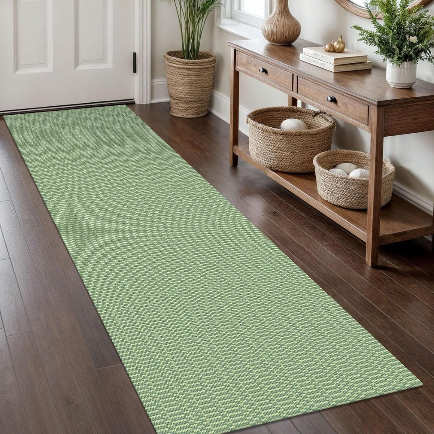 KOZYFLY Washable Runner Rug 2x8 Ft Runners for Hallway Rubber Backed Kitchen Runner Rugs Braided Cotton Entryway Runner Indoor, Carpet Runners for Hallway Entryway Bedroom, Sage Green