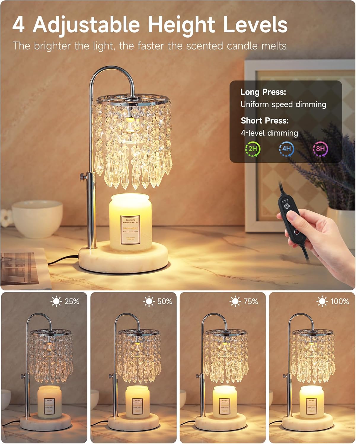 Candle Warmer Lamp with Timer Dimmer and 3 Bulbs, Lamp Candle Warmer with Marble Base,Wax Melt Warmer for Jar Candles, Birthday Gifts for Women Mom, House Warming Gifts New Home Decor