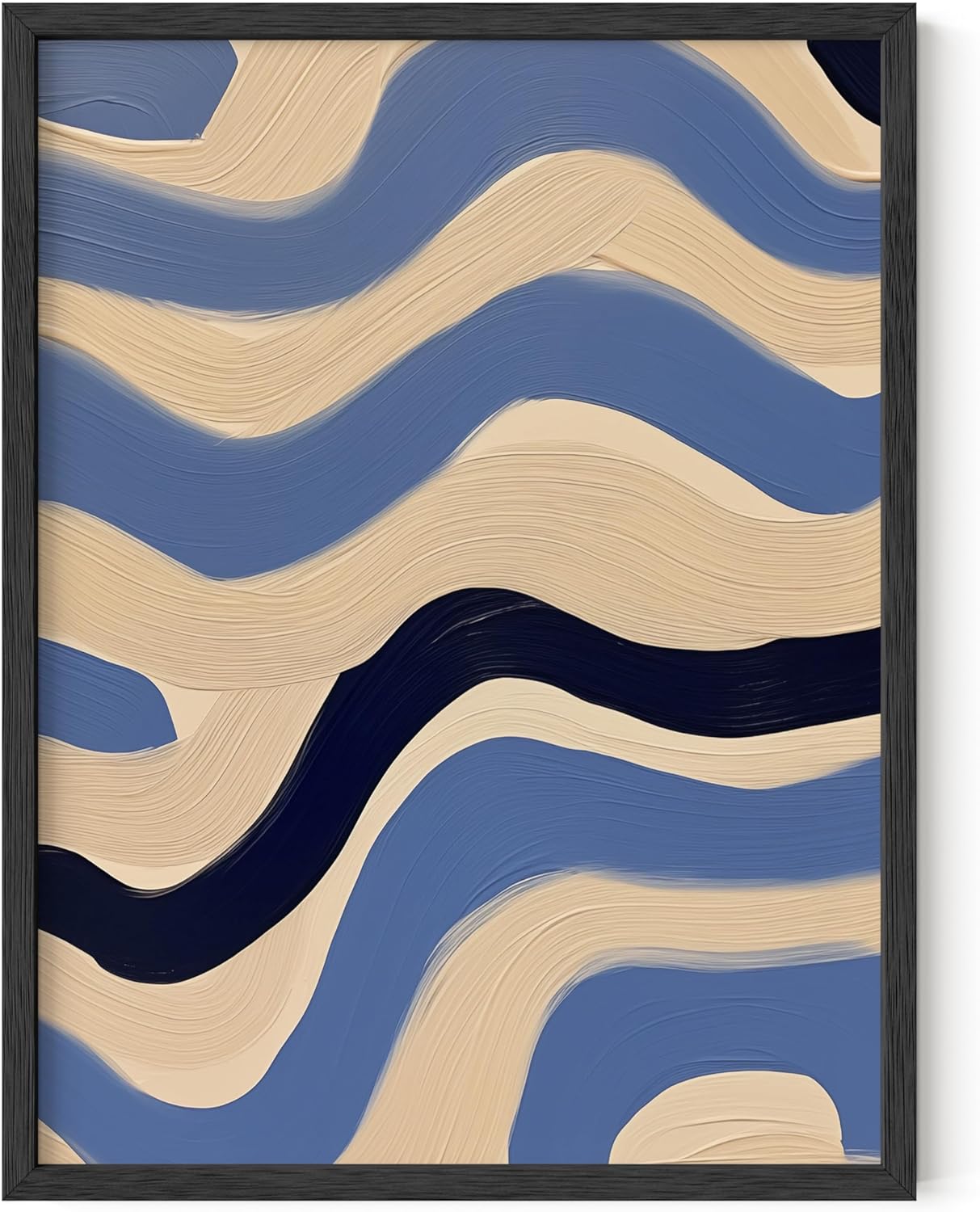 HAUS AND HUES Modern Abstract Wall Art - Blue and Green Living Room Art, Modern Artwork for Walls, Minimalist Picture for Living Room(Blue Abstract Pattern 4, Black Frame, 12x16)