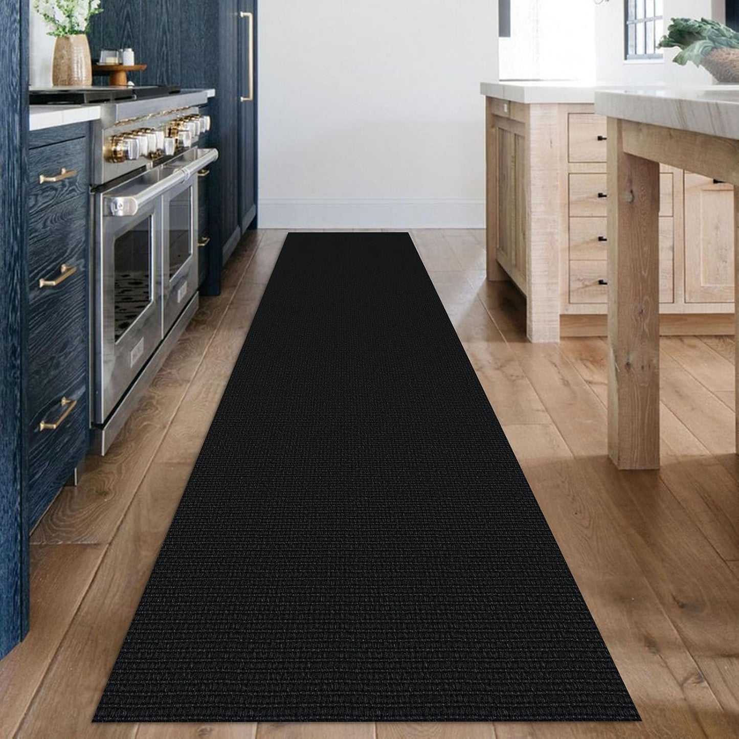 KOZYFLY Washable Runner Rug 2x12 ft Hallway Kitchen Runner Rugs with Rubber Backing Non Slip Entryway Runner Indoor, Extra Long Carpet Runners for Hall Kitchen Entryway, Black