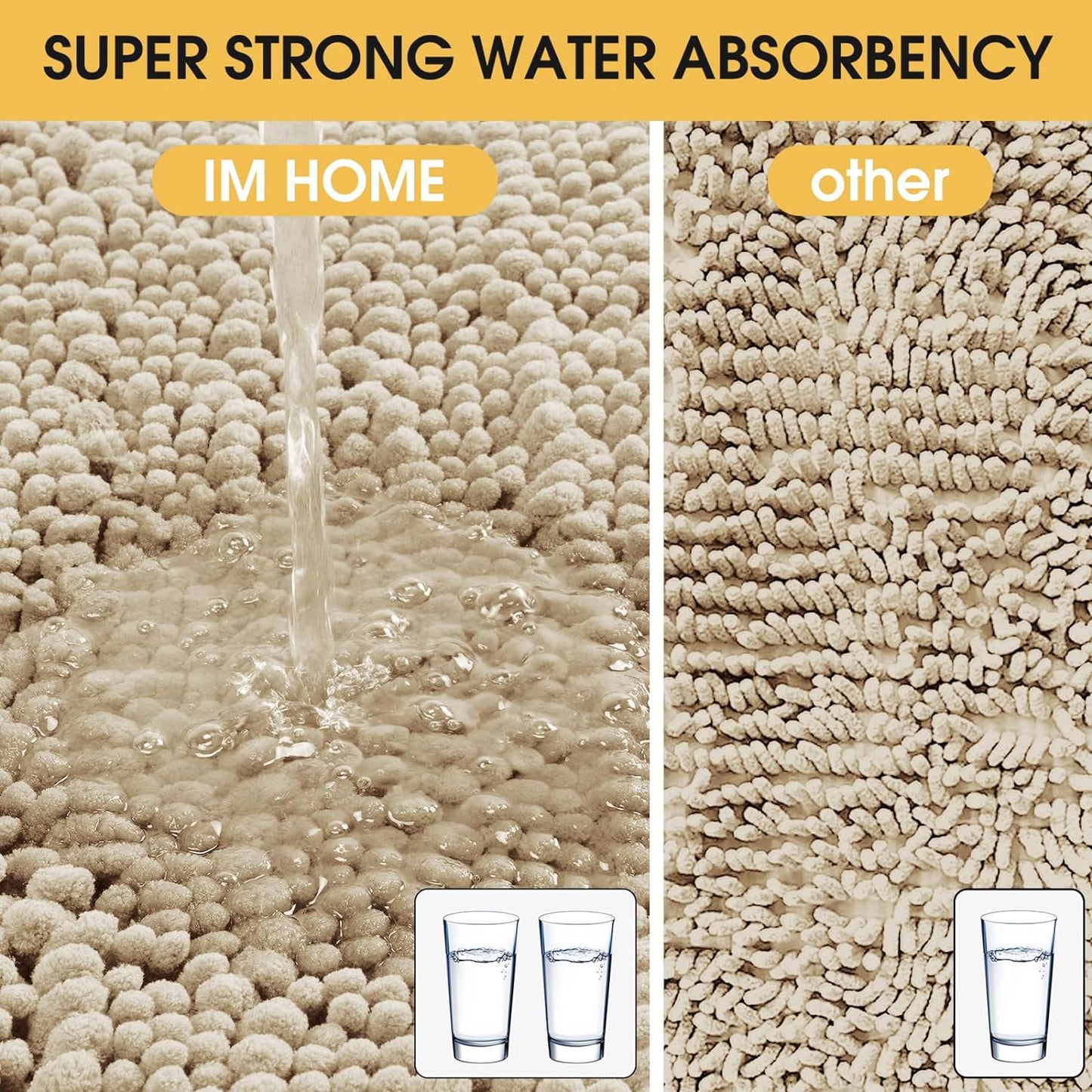 ACCUMTEK Upgrade Luxury 2 Piece Beige Toilet Bathroom Rug Mat 32"x20"+24"x17", Ultra Soft Thick Absorbent Bath Mats, Non Slip Chenille Toilet Mat for Bathroom, Bedroom, Kitchen, Shower, Tub