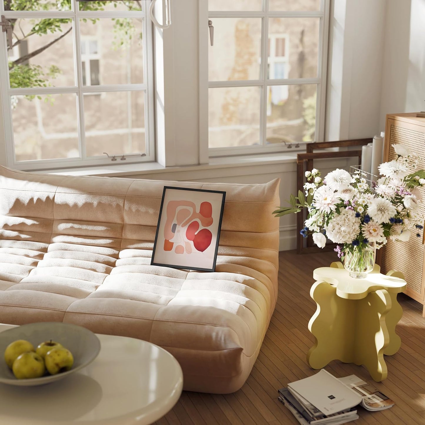 HAUS AND HUES Colorful Abstract Wall Art - Minimalist Retro Picture for Living Room Decor, Red and Pink Modern Wall Art Painting (Pink Abstract Shapes, Unframed, 11x14)