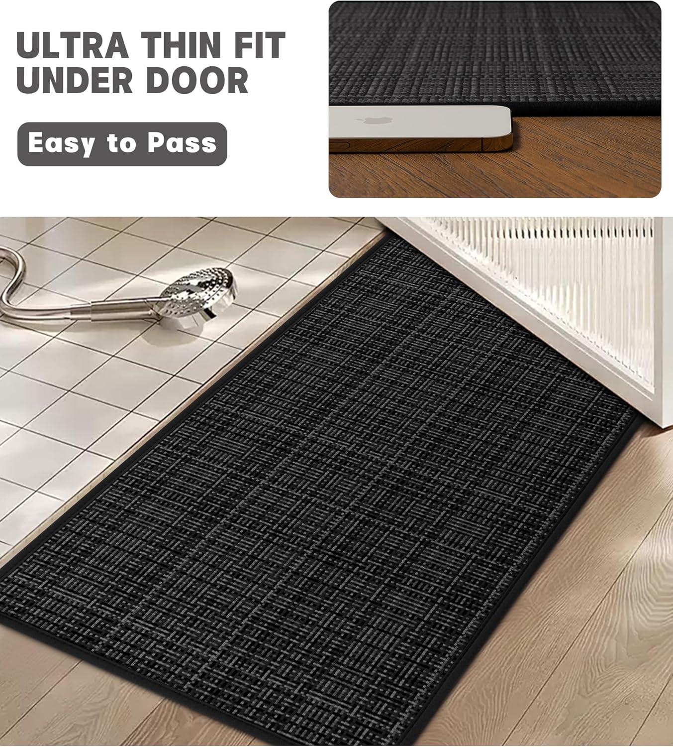 YIHOUSE Bathroom Rugs Sets 5 Pieces, Ultra Thin Bath Mats Fit Under Door, Absorbent Quickly Dry Rubber Backing Braided Bath Mat Set, Non Slip Washable Bath Rugs for Bathroom Floor