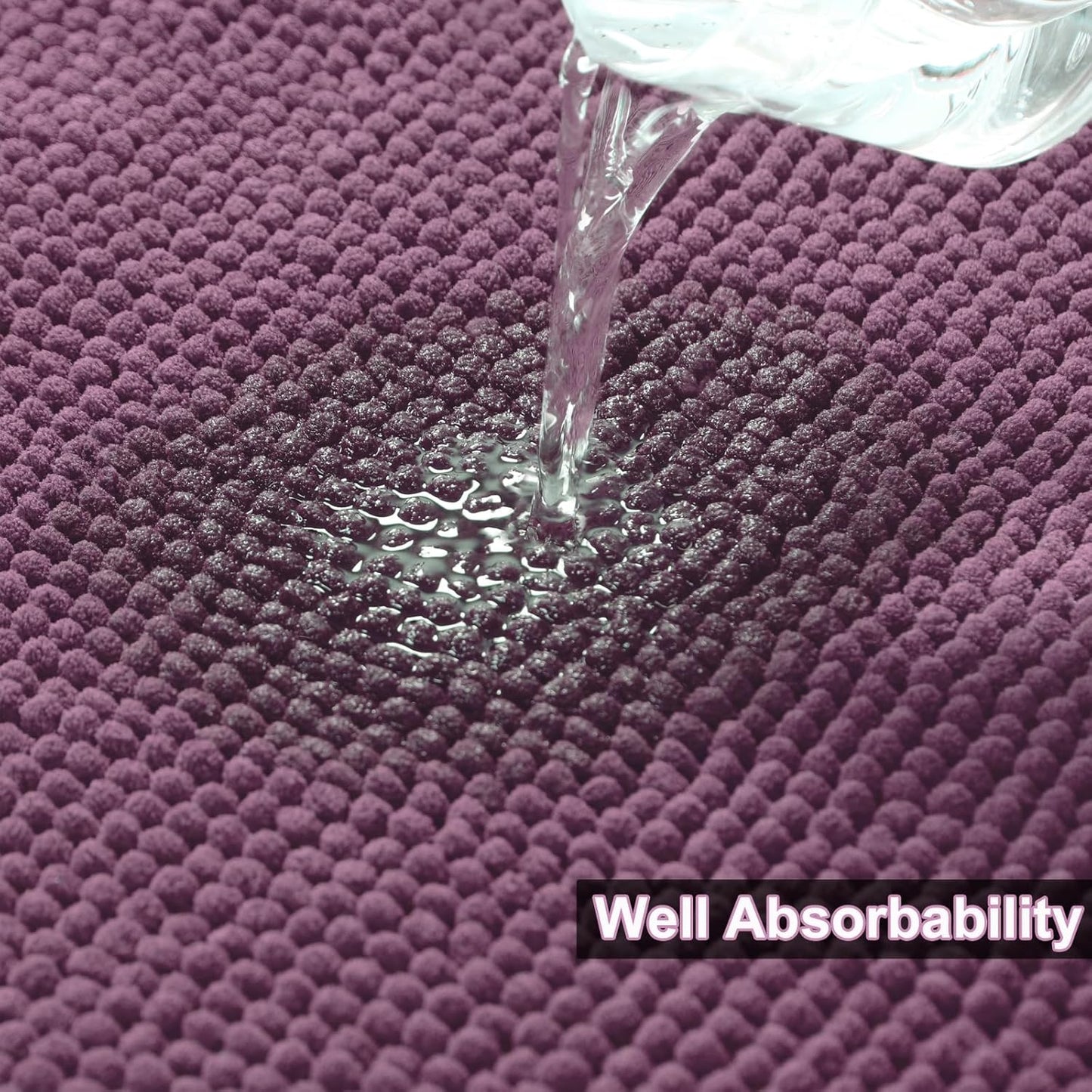 Urvoix Bathroom Rugs Sets 3 Piece, Non-Slip Chenille Bath Rug - Ultra Soft, Washable, Super Absorbent Bath Mat for Bathroom, Toilet and Tub (Plum)