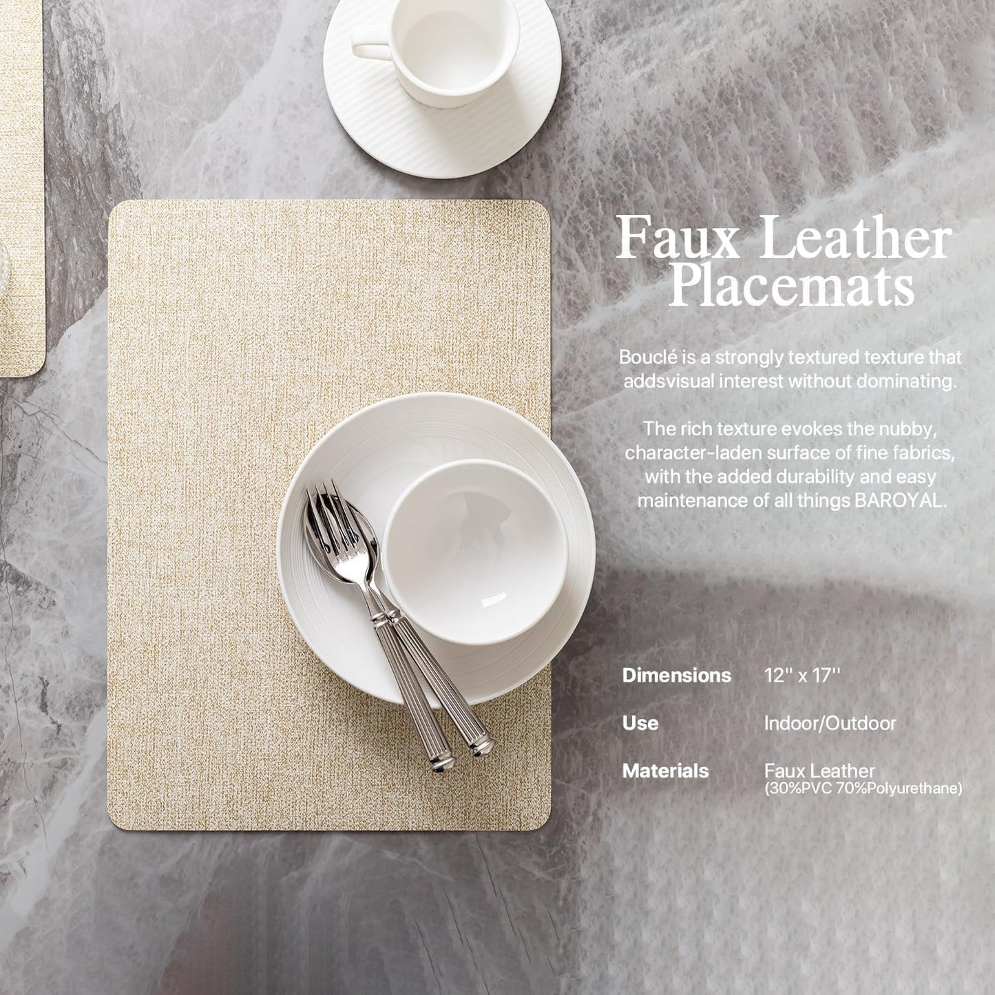 Faux Leather Placemats Set of 6 Vinyl Washable Wipeable Table Mats for Kitchen Dining Table Heat Resistant Waterproof Modern Indoor/Outdoor Placemats Non-Slip Easy Clean Place Mats (Beige)