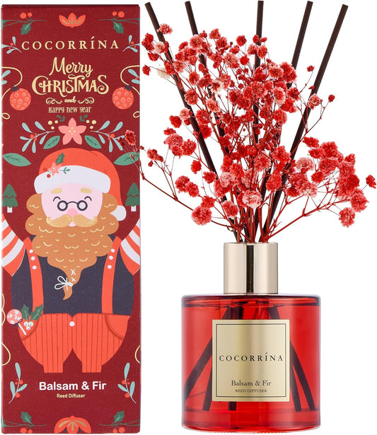 COCORRÍNA Reed Diffuser - Balsam & Fir 6.7 Fl.oz Diffuser with 8 Sticks Home Fragrance Christmas Reed Diffuser for Bathroom Shelf Decor Home Decor