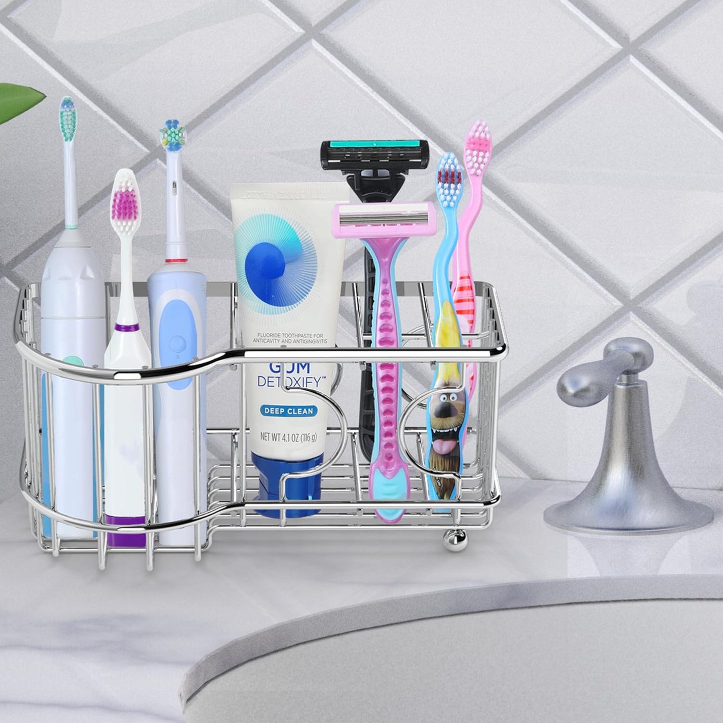 Simple Houseware Multi-Functional 6 Slots Toothbrush Holder, Chrome
