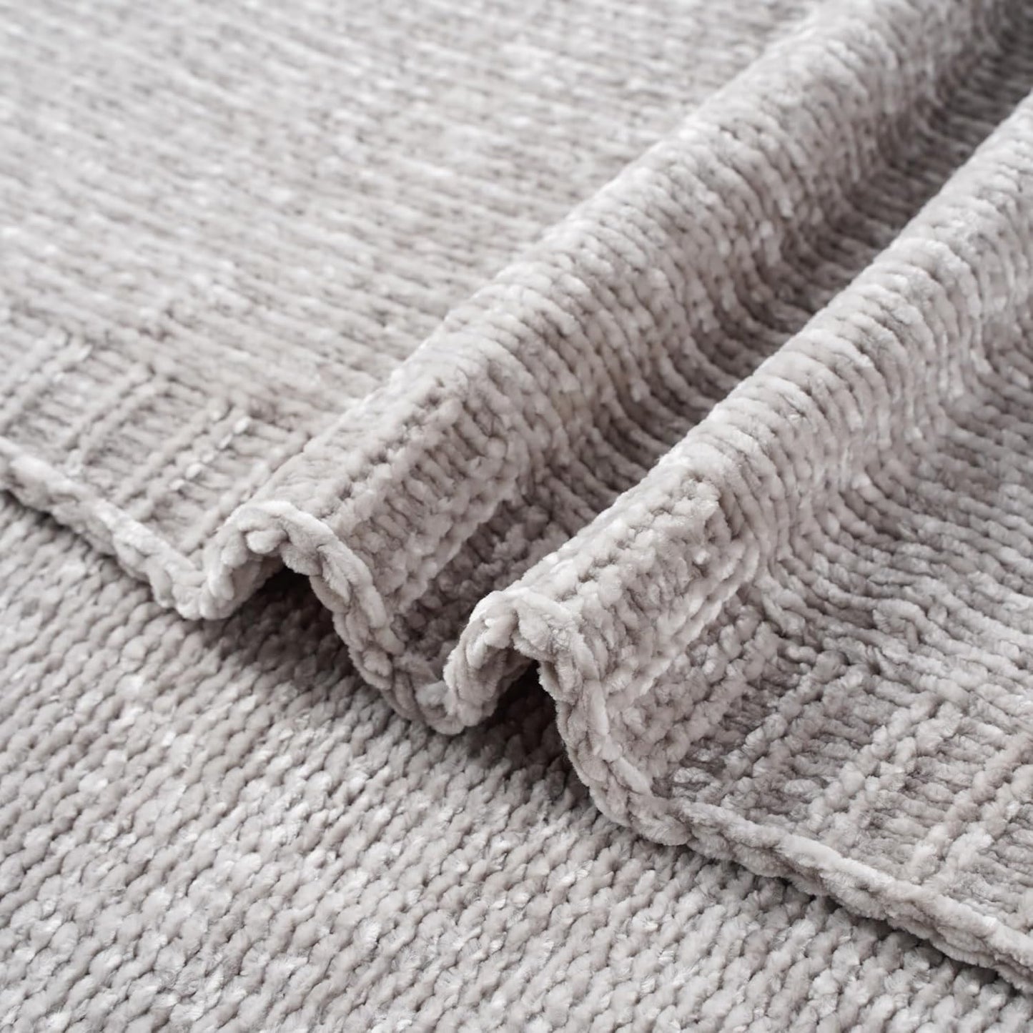 BATTILO HOME Light Grey Throw Blanket for Couch, Soft Knitted Chenille Throw Blanket for Sofa, Chair, Living Room, Cozy Gray Throw Blankets for Bed,51"x67"