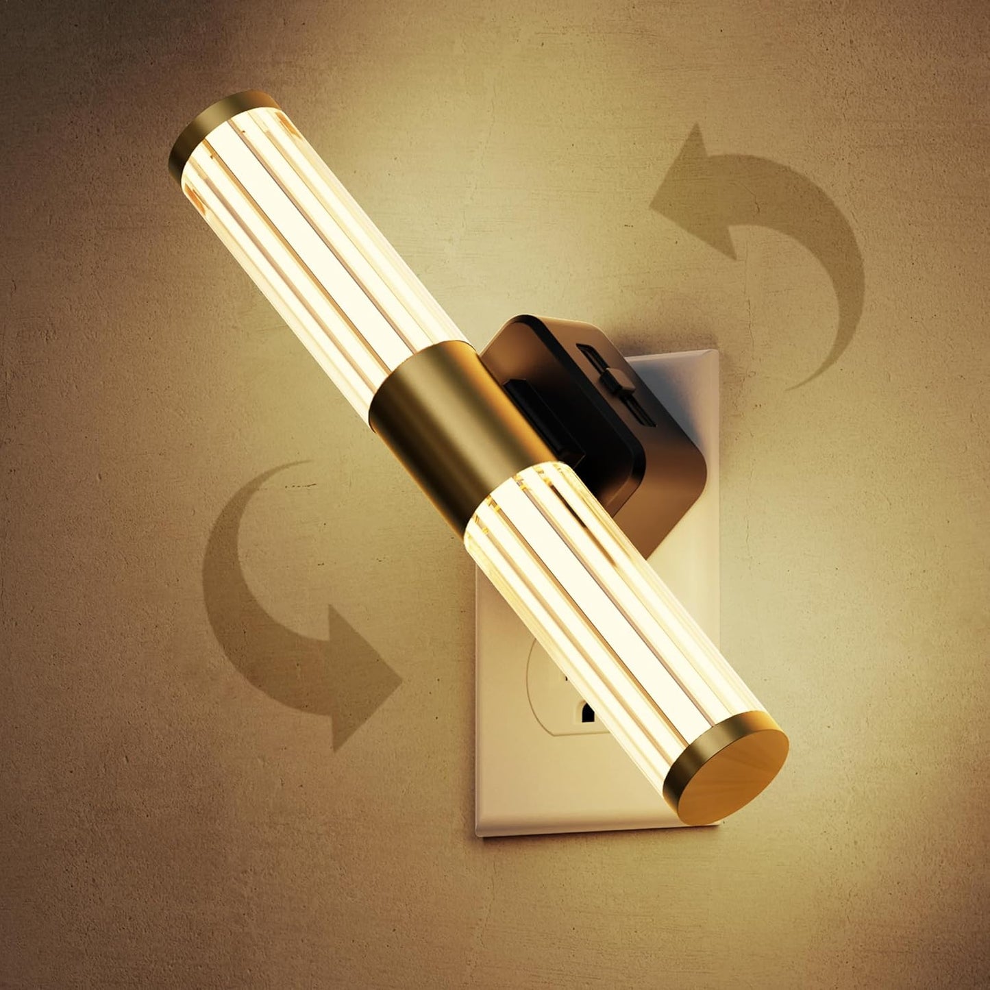 L LOHAS LED Rotating Night Light, Night Lights Plug into Wall, Auto Nightlight Dimmable 100LM, Light Sensor, 3000K Soft Light, LED Acrylic Nightlight Plug in for Bedroom Bathroom Hallway Kitchen,2Pack