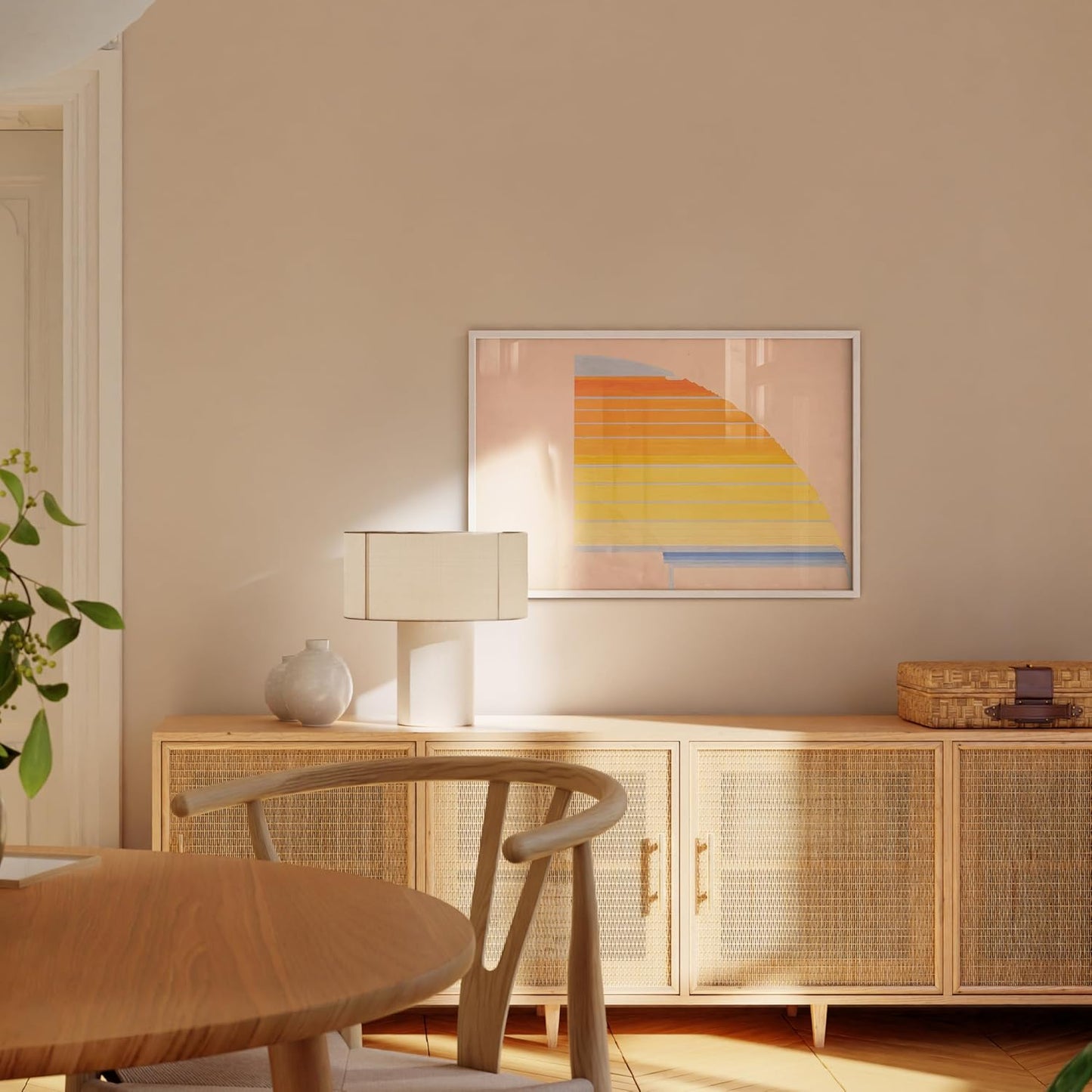 HAUS AND HUES Colorful Abstract Wall Art - Minimalist Retro Picture for Living Room Decor, Red and Pink Modern Wall Art Painting (Winold Reiss, White Frame, 24x36)