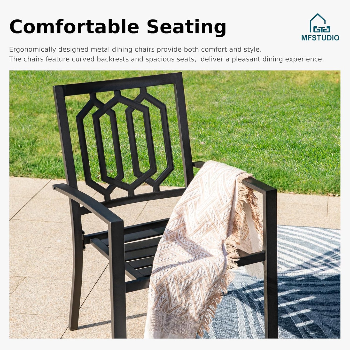 MFSTUDIO Outdoor Dining Set for 8, Metal Patio Table and Chairs Set, Patio Dining Set for 8 with Expandable Table, Outdoor Patio Furniture Set for Deck Backyard Poolside Garden