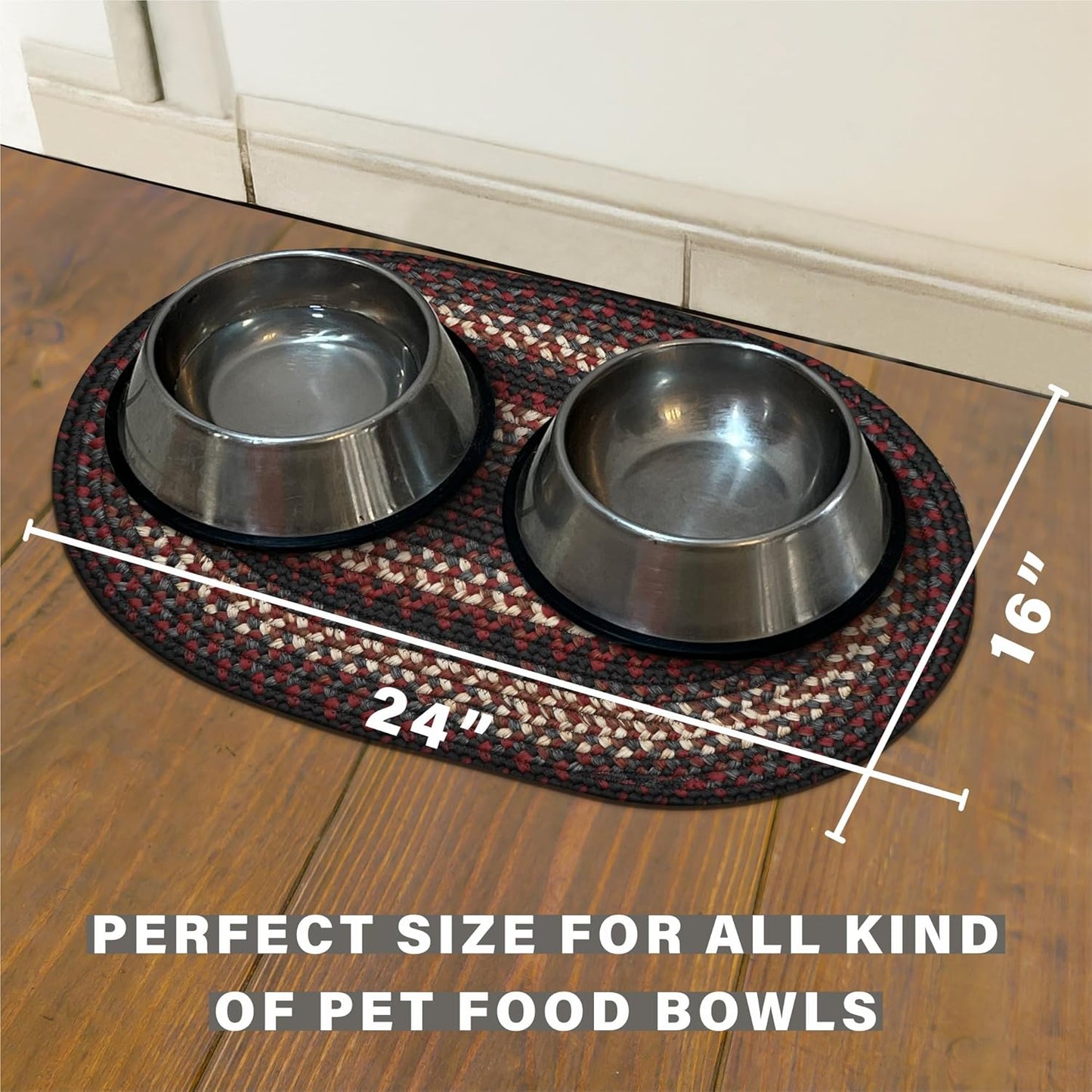 Homespice Montgomery Cat and Dog Bowl Mat 16x24 Oval - Machine Washable and Stain Resistant Dog Food Mats
