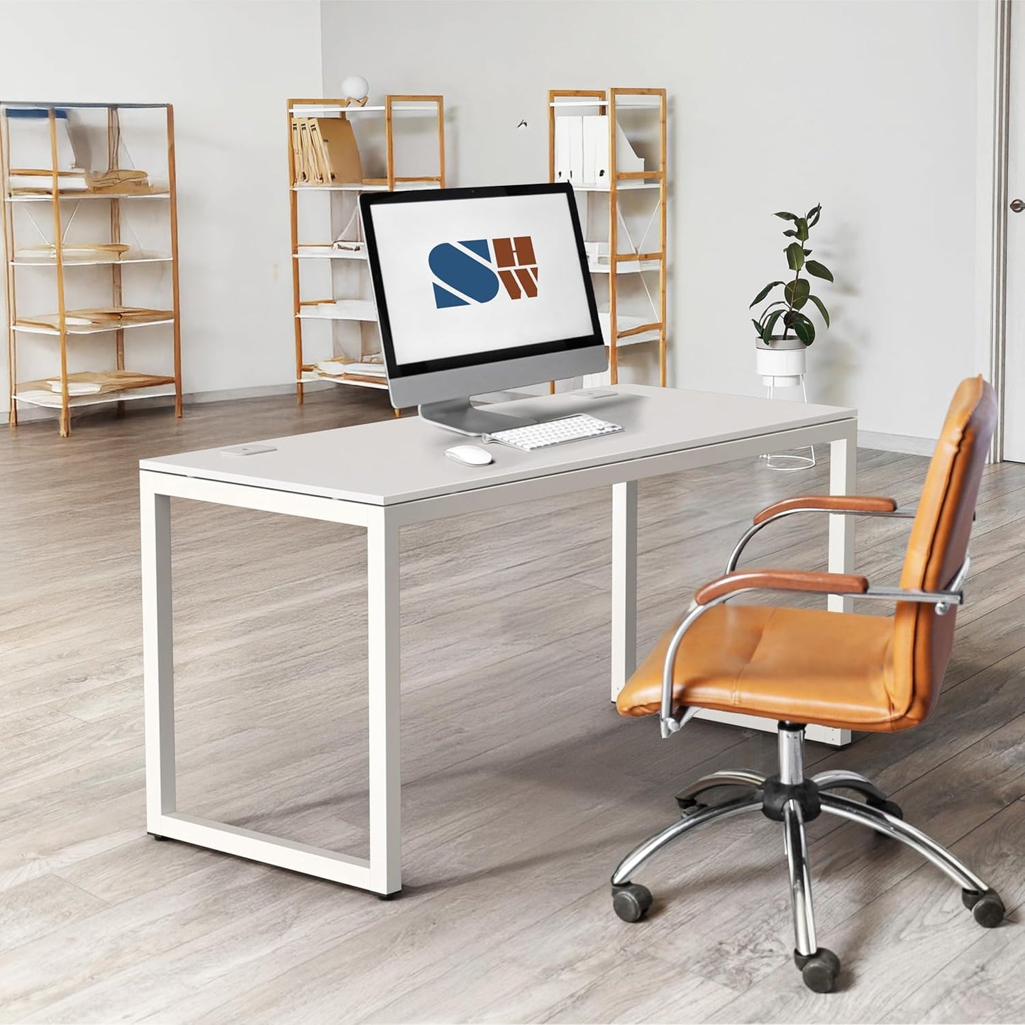 SHW 55-Inch Commercial-Grade Office Computer Desk, White