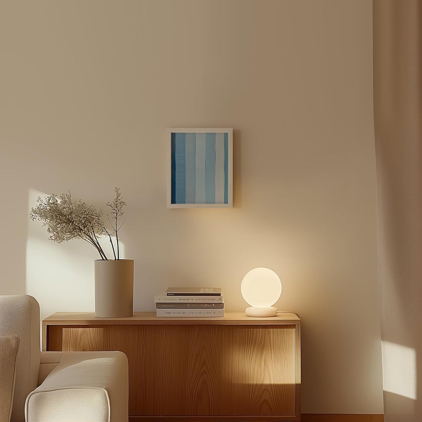 HAUS AND HUES Modern Abstract Wall Art - Blue and Green Living Room Art, Modern Artwork for Walls, Minimalist Picture for Living Room(Painted Stripes, White Frame, 8x10)