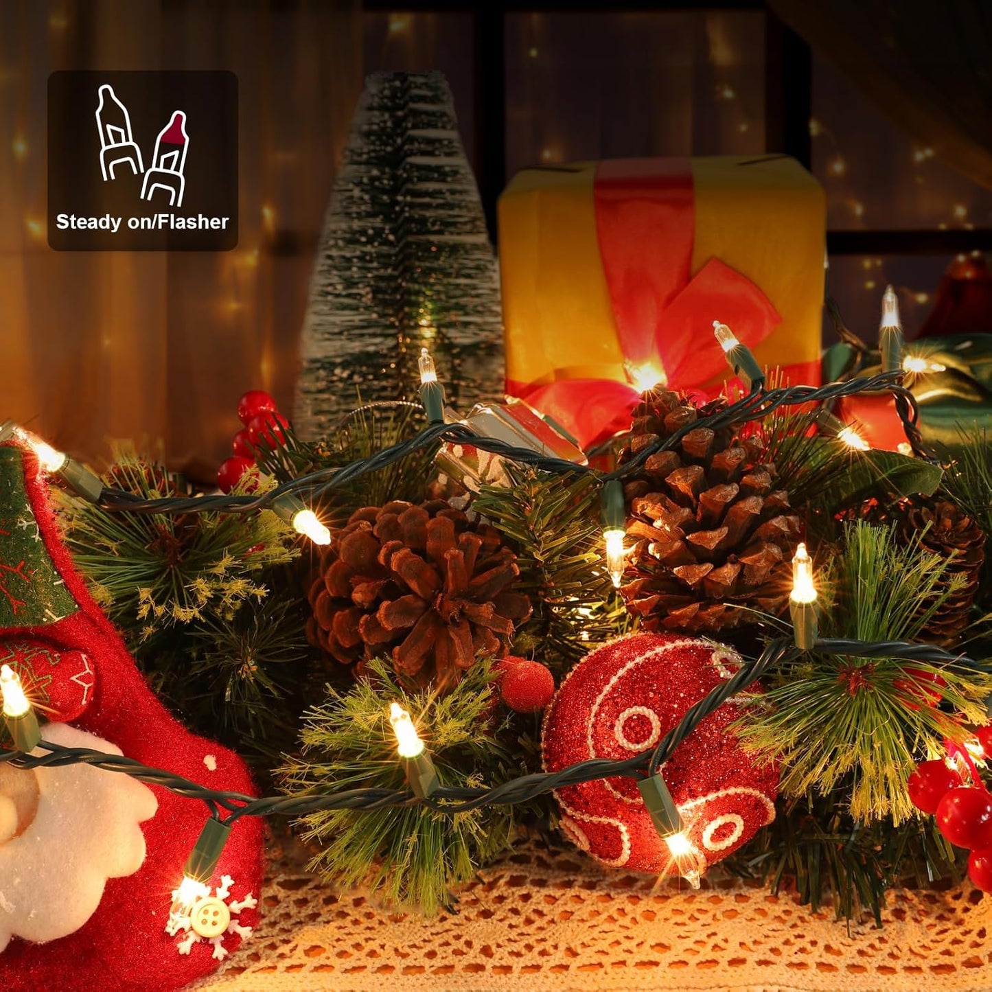 Christmas Lights 2 PCS 100 Count Clear Mini Lights Green Wire UL Certified Connectable Warm White String Lights for Christmas Decor (2 PCS 100 Count)