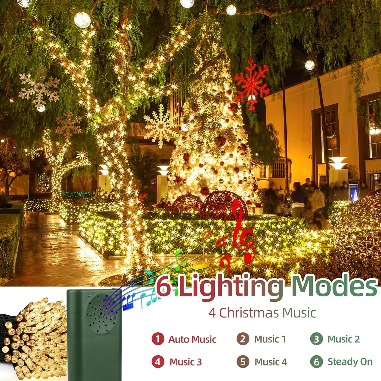 33FT 100LED String Lights,Battery Christmas Music Light Waterproof,Motion Sensor Christmas Lights with 6 Modes for Indoor Outdoor Yard Patio Garden Xmas Tree Decor