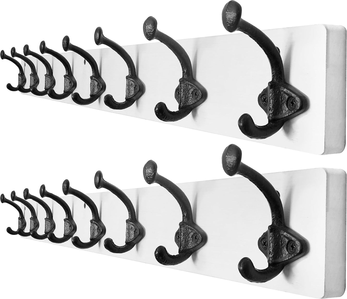 WEBI Rustic Coat Rack Wall Mount,35.43" Long Heavy Duty 8 Cast Iron Coat Hooks Wall Mounted Coat Hanger Hooks for Hanging Coats,Clothes,Jacket,Black on White,2 Packs