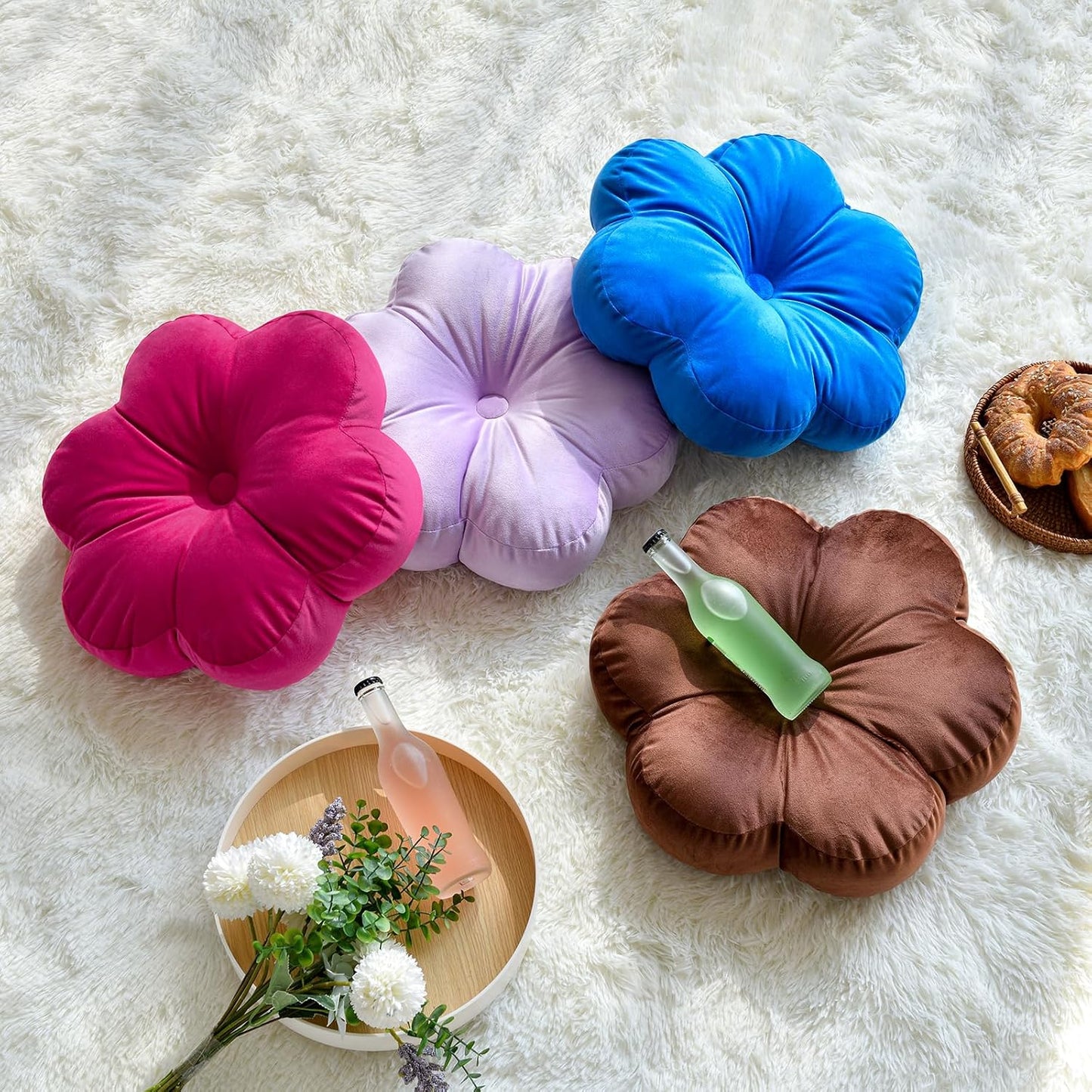 Xuyier Flower Pillow, Flower Shaped Throw Pillows with Velvet for Couch Bed Sofa Chair, Cute Home Decor Floor Seating Cushion Pillows for Living Room Bedroom(15 Inches, Brown)