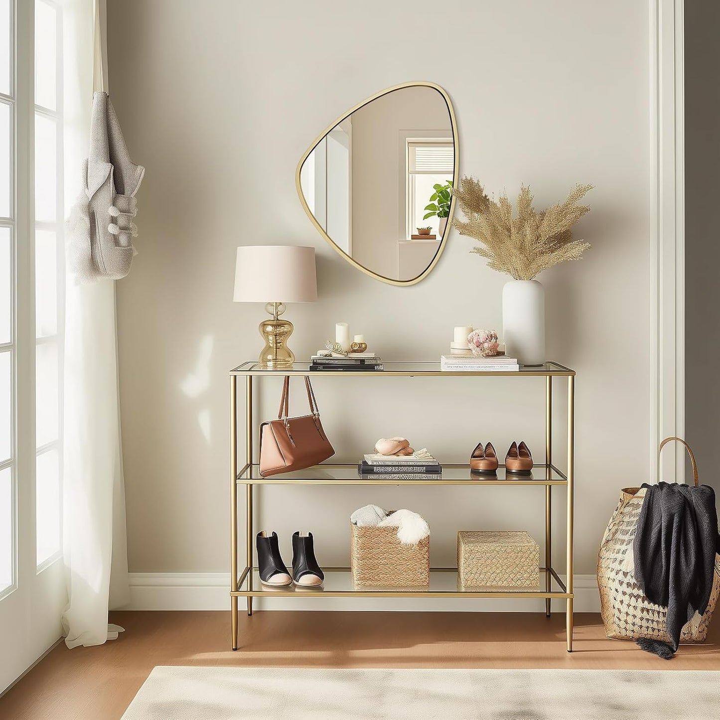 WallBeyond Asymmetrical Mirror, Irregular Wall Mirror, Wall Mirrors Decorative for Bedroom Living Room entryway Hall, Wall Mirror for mid Century Modern Decor 24" H x 19" W, Gold