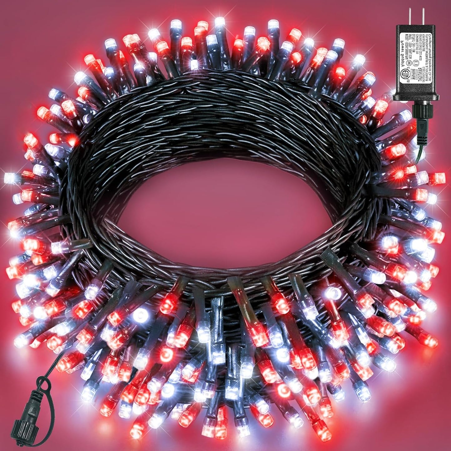 80FT 240 LED Christmas Lights, Connectable Christmas Tree Lights for Outdoor/Indoor, Waterproof & 8 Modes & Timer, Green Wire String Light for Garden Xmas Party Holiday Decorations, Red White