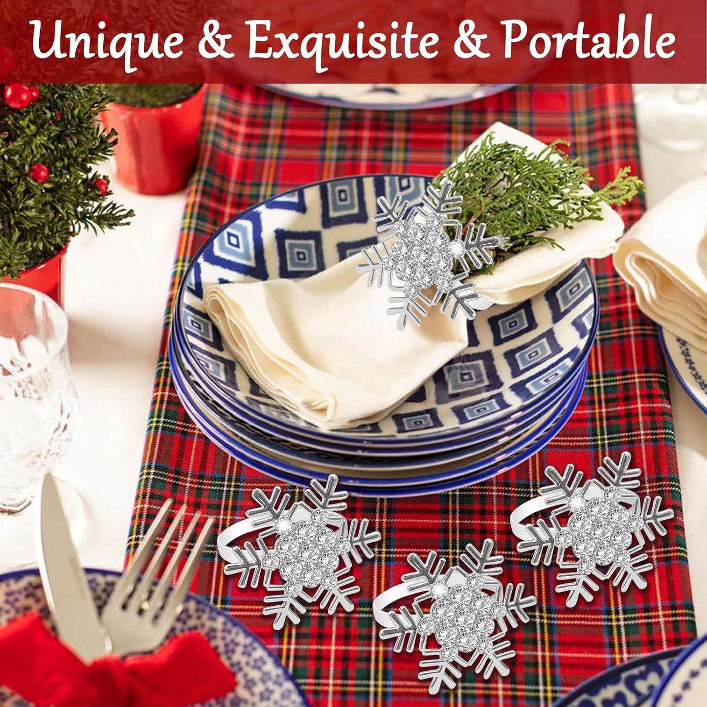 Legigo Set of 12 Christmas Snowflake Napkin Rings Set- Metal Diamond Snow Xmas Napkin Ring Holders for Cloth Napkins, Christmas Holiday Party Dinner Table Decoration