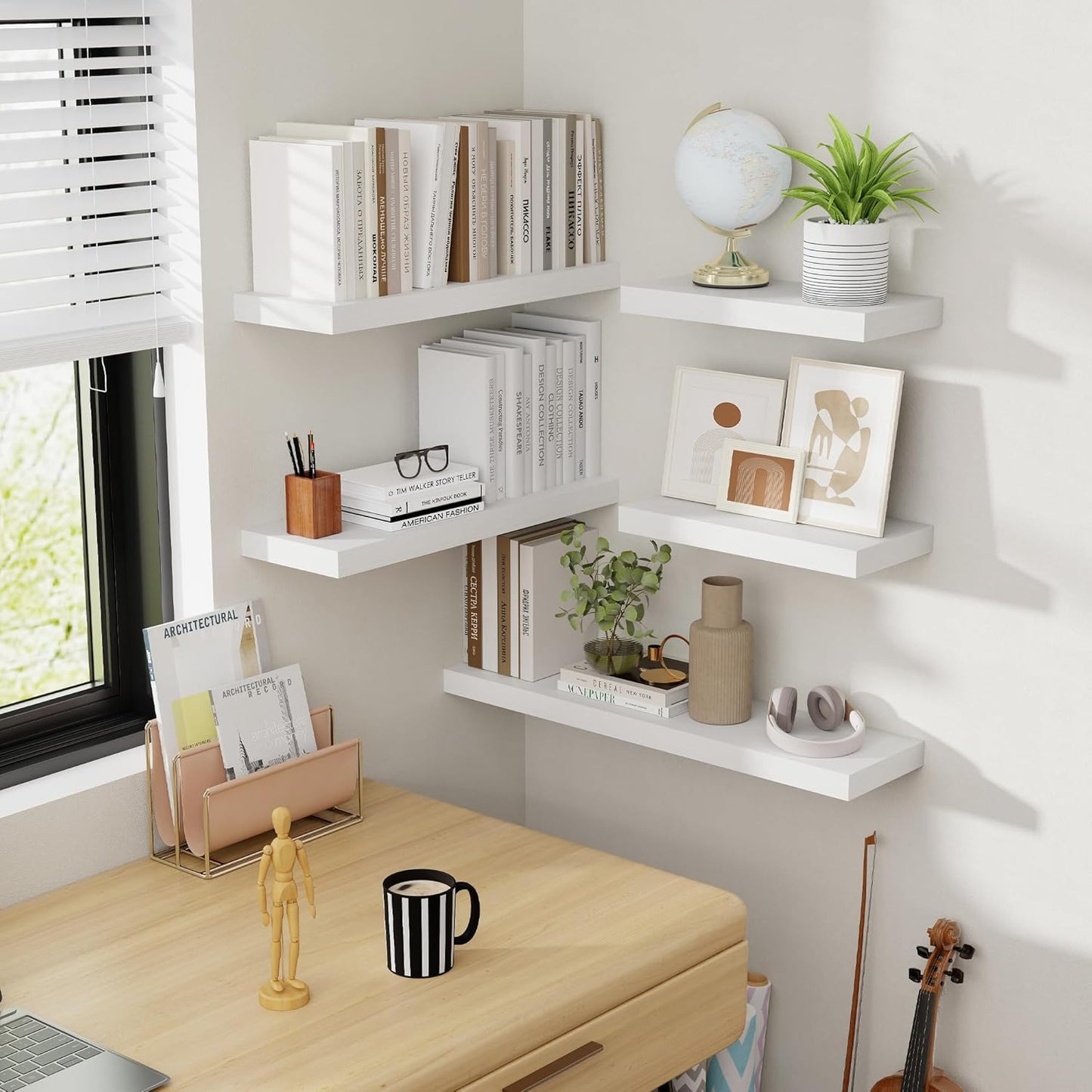 30 Inch Floating Shelves, 8 Inch Deep Floating Shelves for Wall, Hanging Shelf with Invisible Brackets, Deep Shelves for Bathroom, Bedroom, Living Room, White, Set of 2