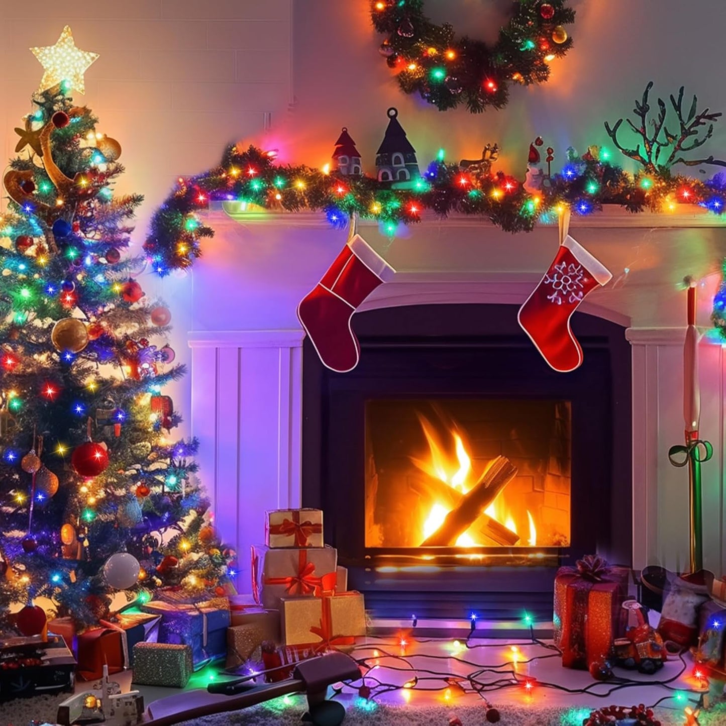 Kwaiffeo Multi Colored String Lights: 500LED 164FT 8 Modes Colored String Lights for Christmas New Year Decorations Outdoor Indoor