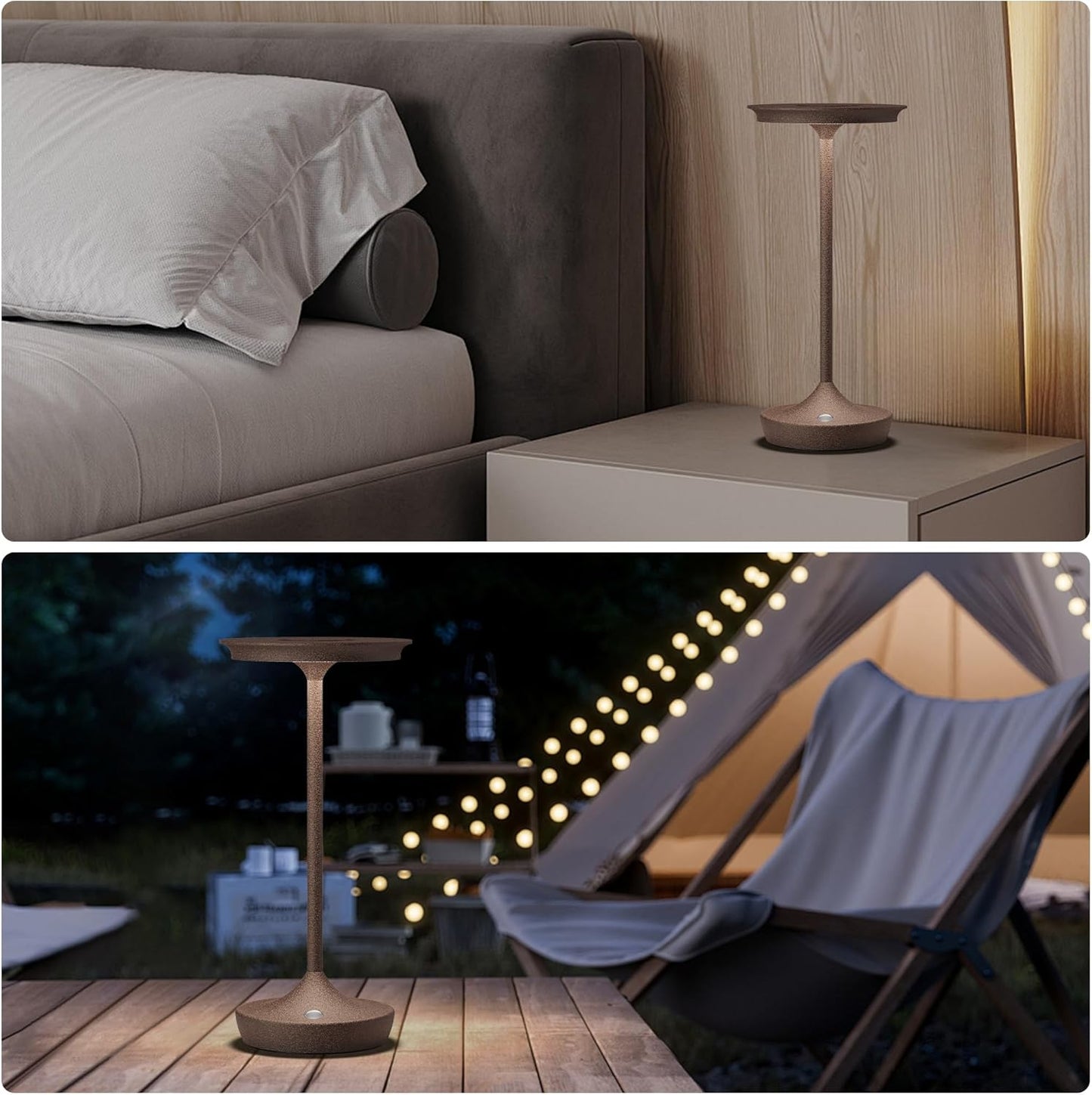 YHT Cordless Rechargeable Table Lamps, Portable 6000mAh Battery Desk Lamp Waterproof 3 Color Stepless Dimming LED Table Light with Memory Function for Outdoor/Dinning/Patio/Restaurant (Rust 1Pack)