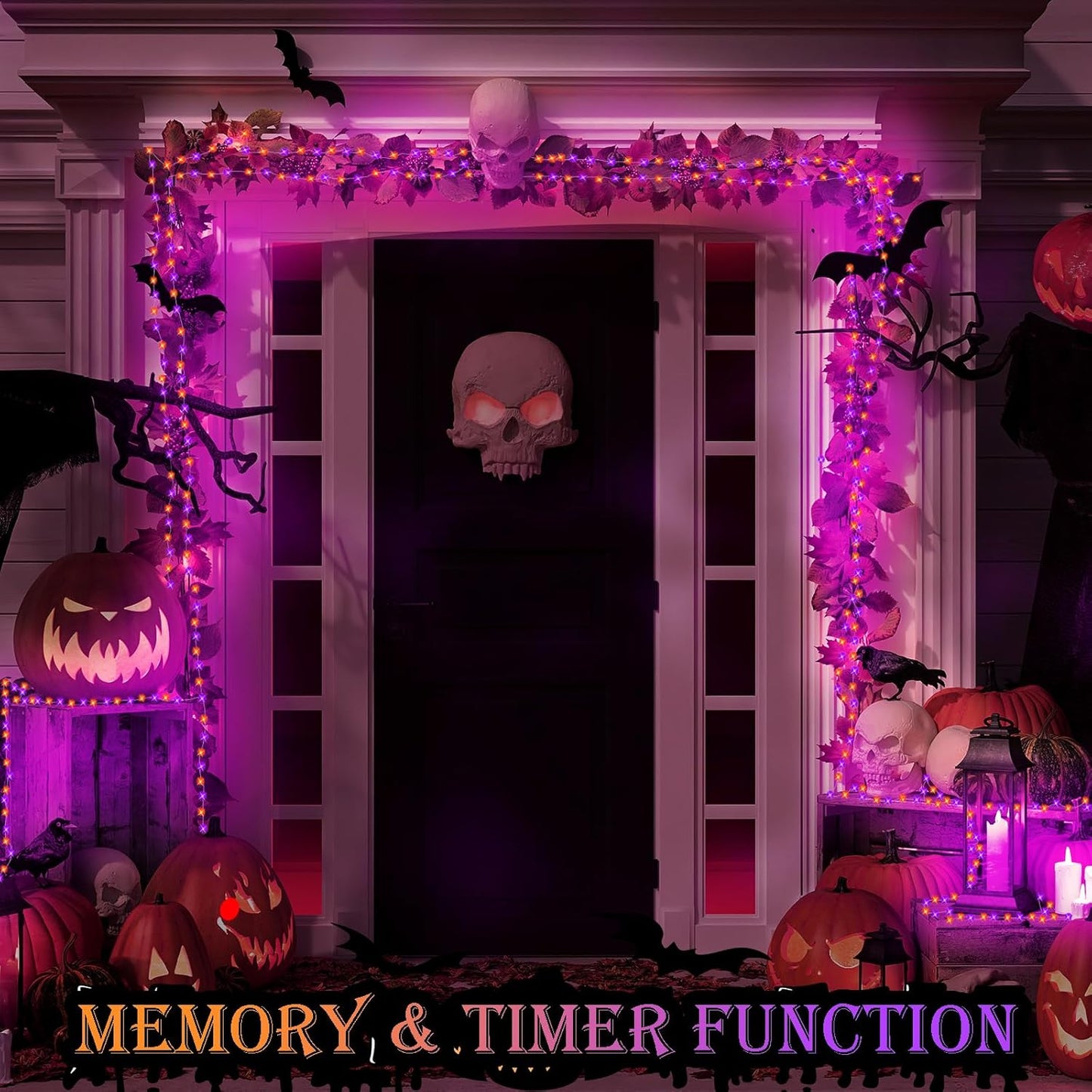 Decute 500LED 164FT Fairy String Lights Halloween Lights Silver Wire with Remote, Firefly Starry Light for DIY Christmas Tree Costume Wedding Party Table Centerpiece Decor Orange Purple