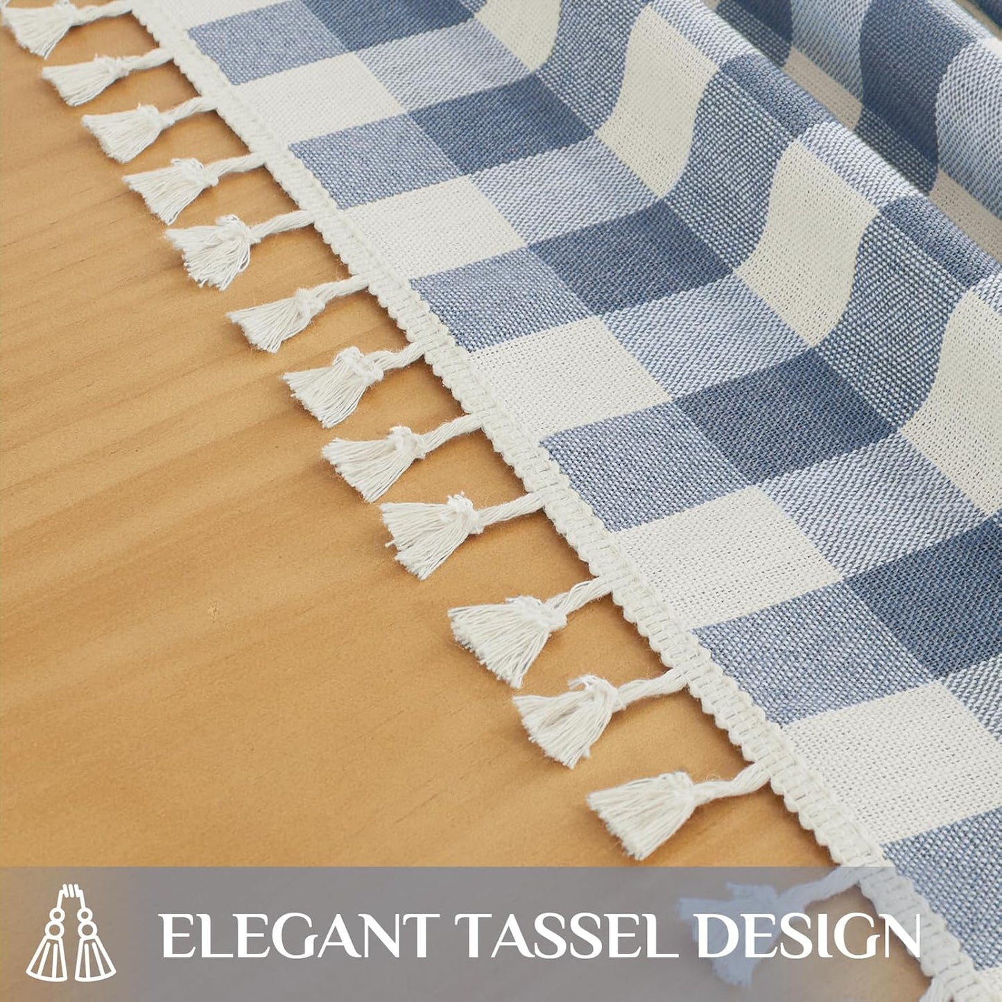 Softalker Checkered Tablecloth Rectangle, Heavy Weight Linen Gingham Outdoor Table Cloth with Tassel, Washable Wrinkle Free Buffalo Plaid Table Cover for Dining/Party/Home - 55 x 120 Inch, Blue