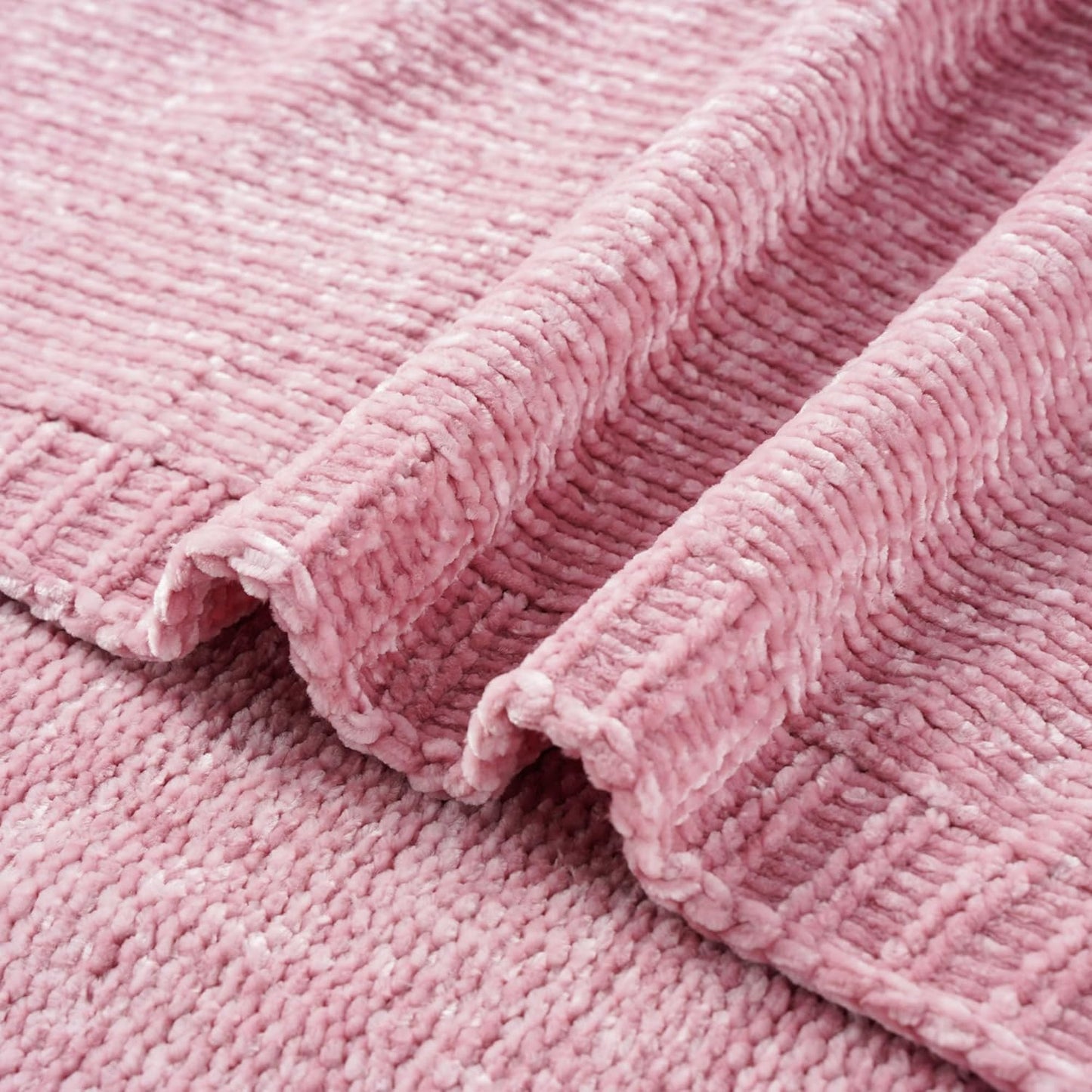BATTILO HOME Chenille Throw Blanket for Couch, Pink Blanket Throw Chenille Knitted Blankets for Home Decor, Super Soft Blush Pink Throws for Bed Sofa Living Room, 51"x67"