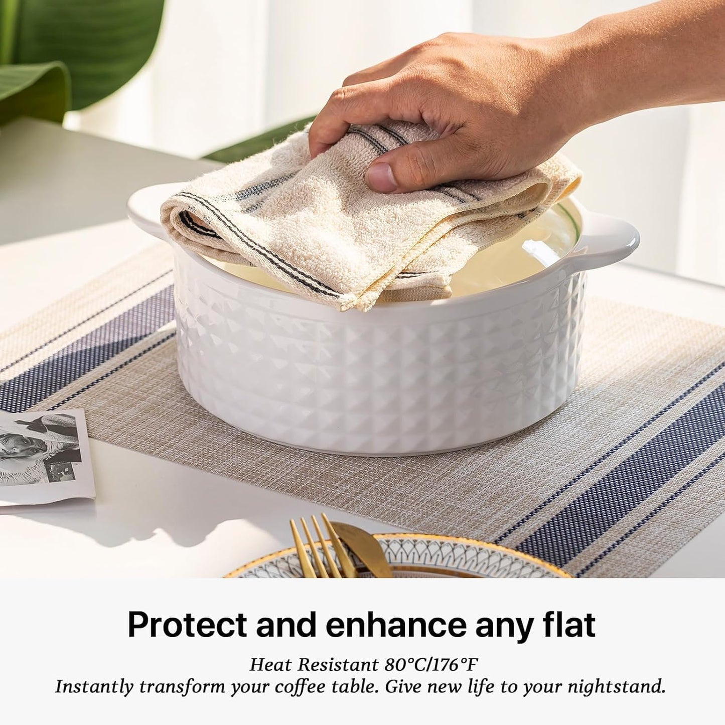 LEXMORE PlaceMats Set of 12 Vinyl/Plastic Woven Place Mats for Kitchen Table Indoor/Outdoor Washable PlaceMat Wipeable Dining Table Mats(Blue Skyline)