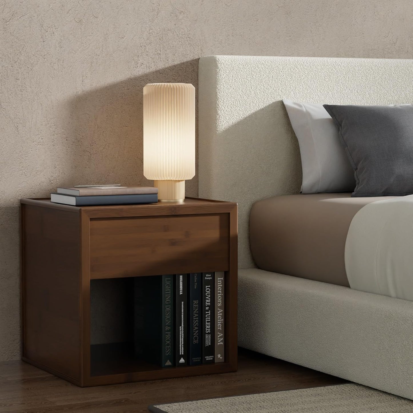 RECCI Cloud Boucle Upholstered King Bed Frame with Headboard, 5 Inch Foam Padded Platform, No Box Spring, Easy Assembly (Beige)