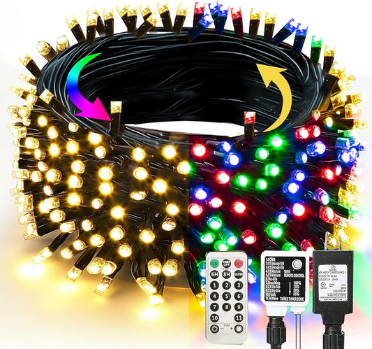 TW SHINE 66FT 200 LED Color Changing Christmas Lights, Warm White & Multi Color Waterproof String Lights with 11 Functions, Remote Christmas Decorations for Indoor Outdoor Party Wedding Garden Decor