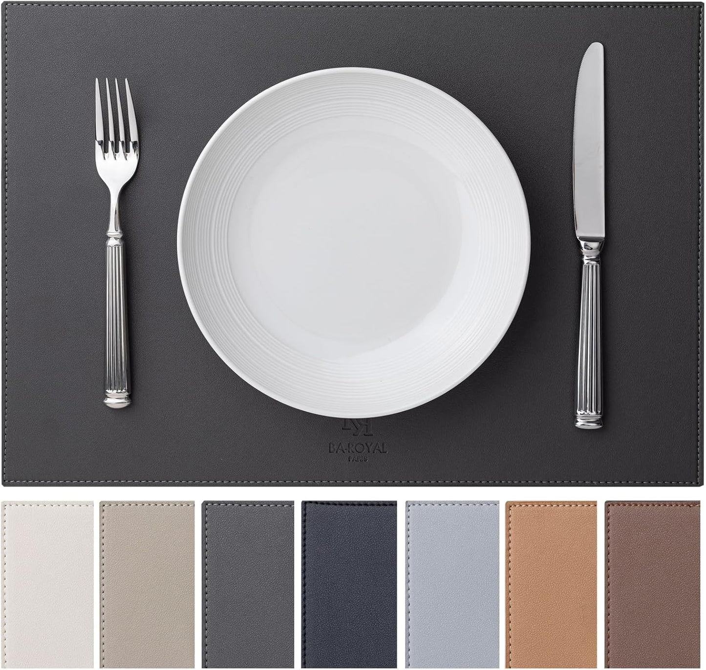 Faux Leather Placemats Set of 4 Vinyl Washable Wipeable Table Mats for Kitchen Dining Table Heat Resistant Waterproof Modern Indoor/Outdoor Placemats Non-Slip Easy Clean Place Mats (Dark Gray)