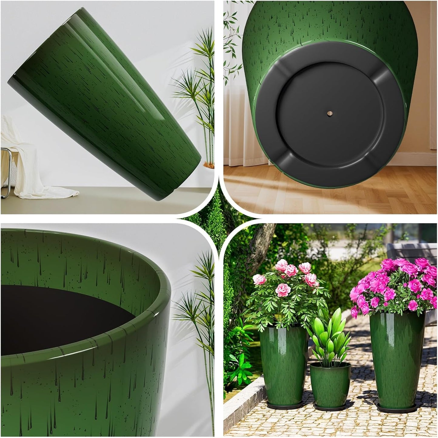 QCQHDU 24,21,11 inch Large Planters with Drainage Hole & Saucer, Set of 3 Plant Pots Tall Planter for Indoor & Outdoor Plants Home Modern Decor